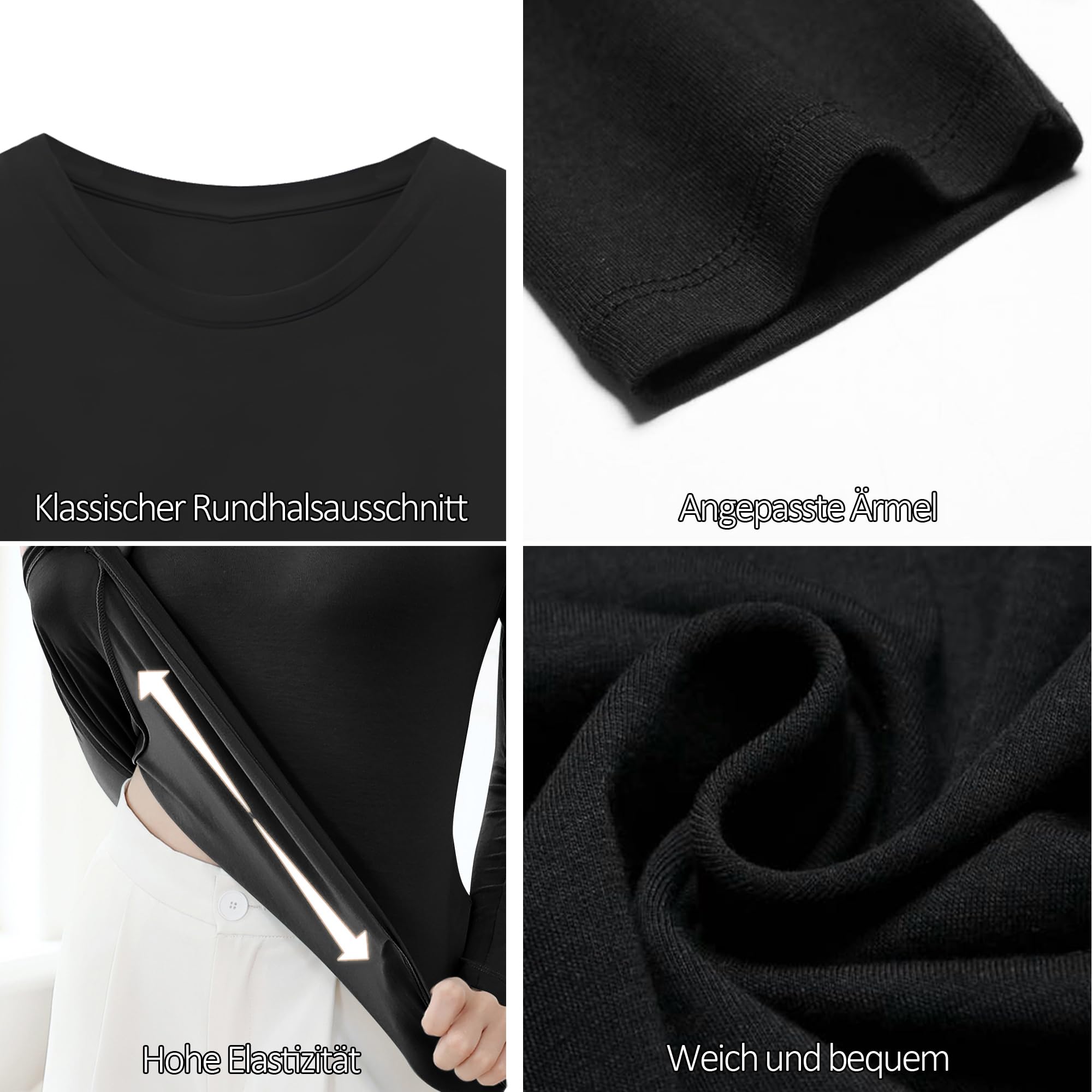 LiKing Maglietta a Maniche Lunghe Donna con Scollo Tondo Cotone 3er Pack 6151