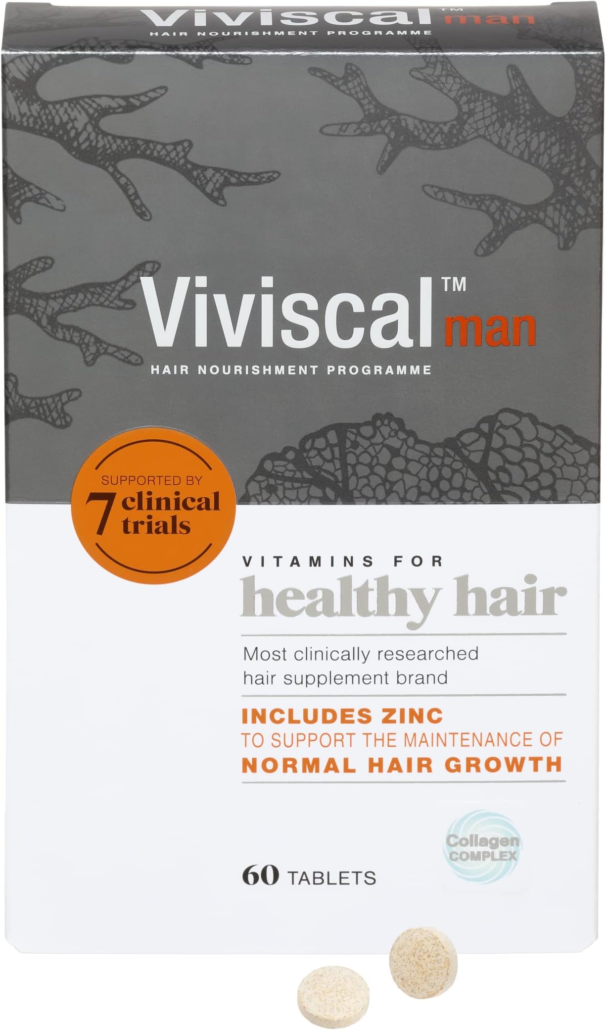 Hair Supplement For Men, Natural Ingredients with Rich Marine Protein Complex AminoMar C, Zinc & Flax Seed, Contributes to Healthy Hair Growth, Pack of 60 Tablets, 1 Month Supply, 1 pack