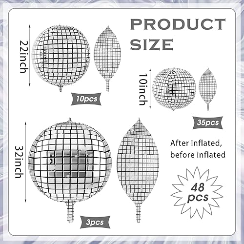 Miniatura 2 de 48 globos de bola de discoteca de 32 pulgadas, 22 pulgadas, 10 pulgadas, 4D, de lámina láser, globos de fiesta de discoteca, decoración de bola de