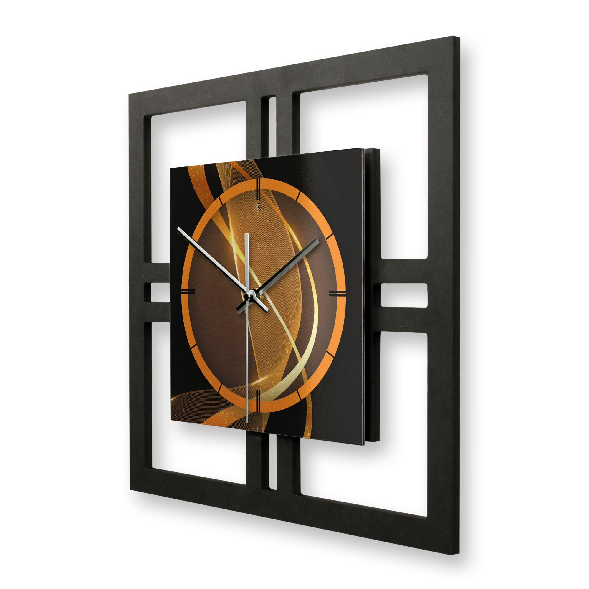 Kreative Feder Designer-WANDUHR „Dynamic“ 40x40cm schwarz-Gold in modernem Metallic-Look ohne Tickgeräusche (Dynamic, leises Funkuhrwerk)