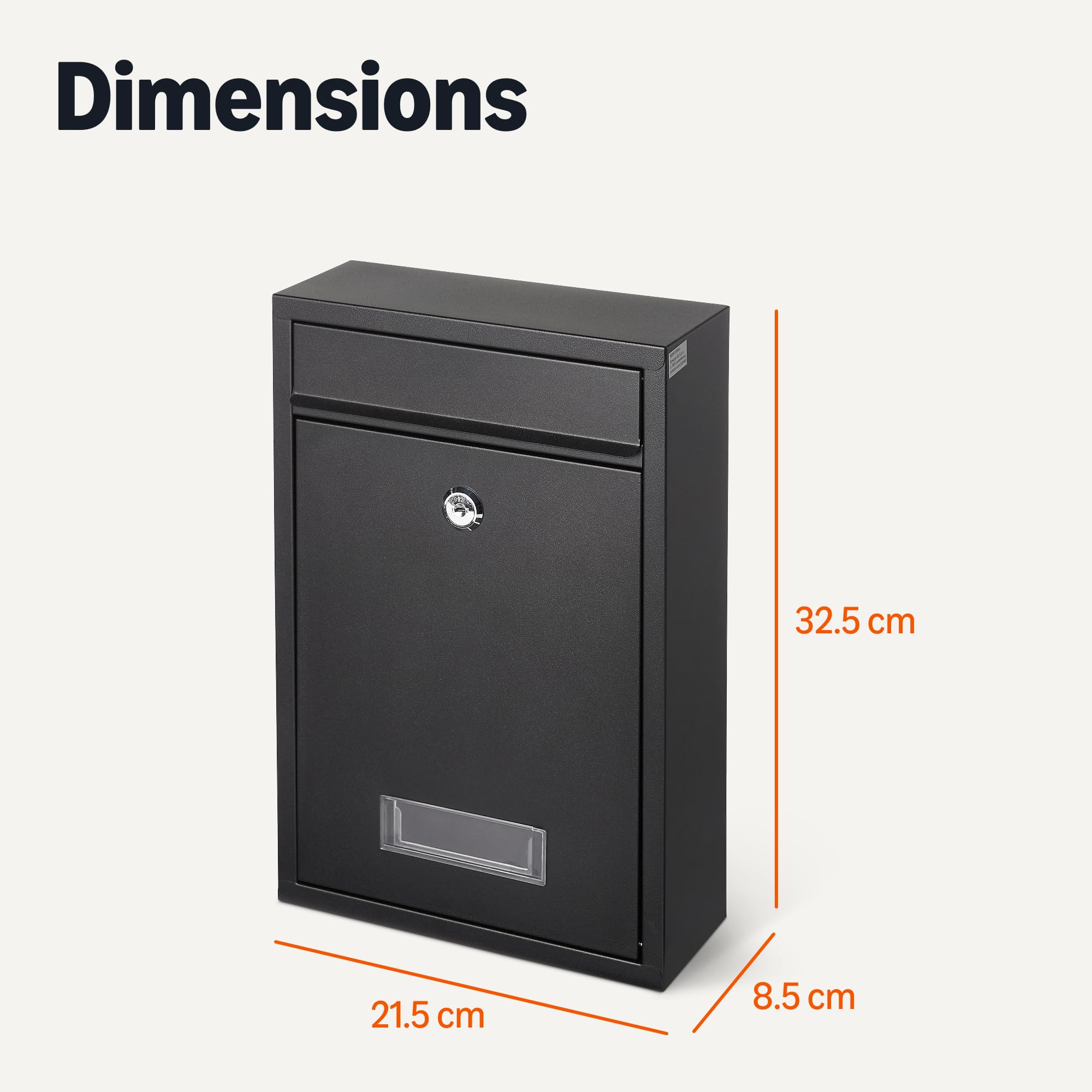Amazon Basics Boîte aux Lettres Murale verrouillable, en Acier galvanisé Durable, 32.5cm H x 21.5cm W x 9.0cm D, Noir