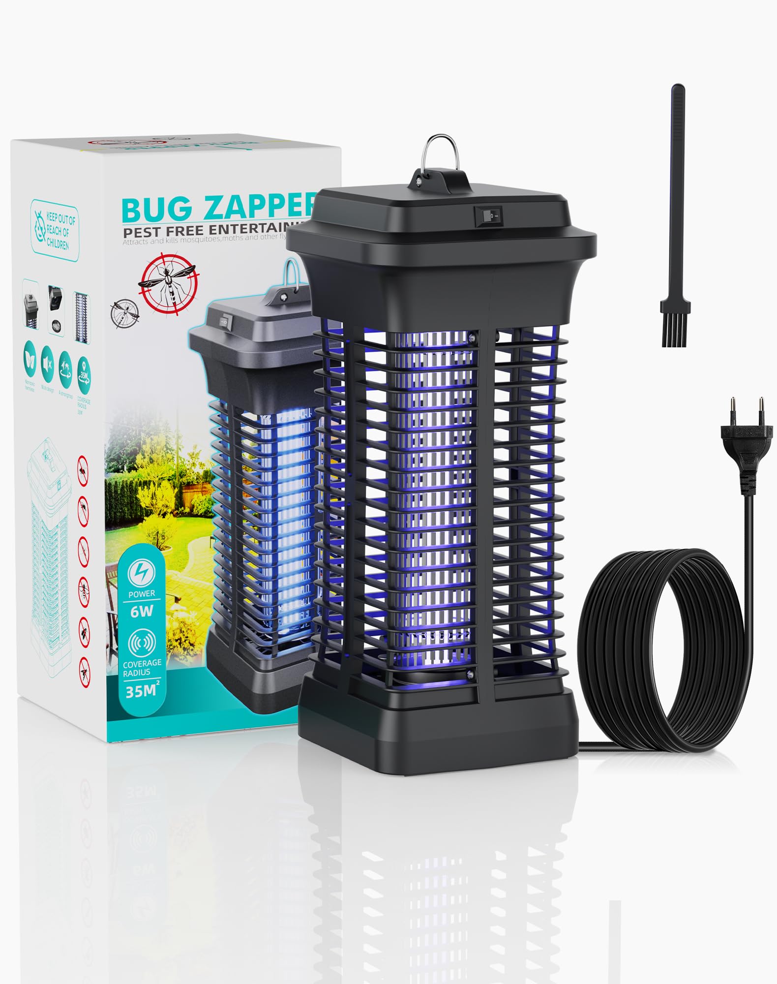 Lampada Antizanzare Elettrica, 6W Elettrica Ammazza-zanzare Portata Effettiva 30m², Ammazza-insetti Elettrico con Interruttore e Cavo da 1,2m, Uccide Efficacemente gli Insetti Volanti per Uso Interno
