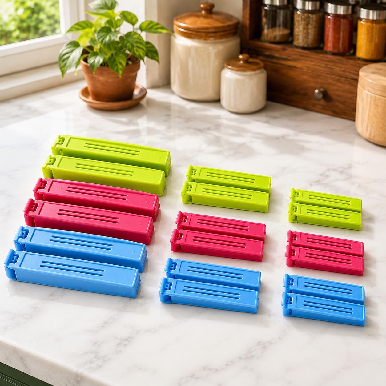 36 Pcs - 3 Different Size Durable Plastic Food Snack Bag Pouch Clip Sealer Small, Medium, Large Plastic Snack Seal Sealing Bag Clips Vacuum Sealer (Multicolor)-image-37