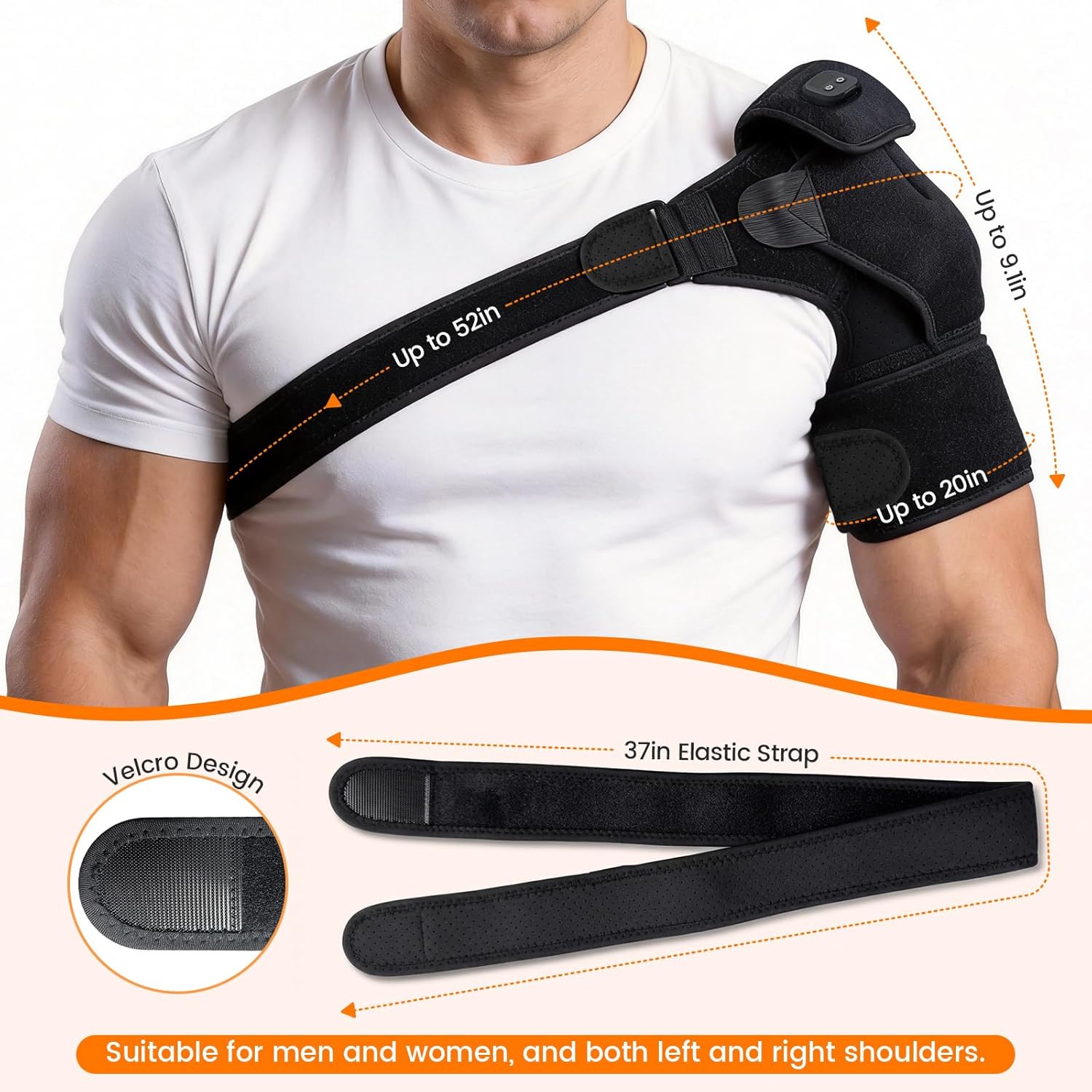 Cordless Red Light Shoulder Heating Pad, 3 Modes with 660nm & 850nm Infrared Light Portable Shoulder Wrap, 3000mAh Rechargable Shoulder Brace for Athletes Elderly