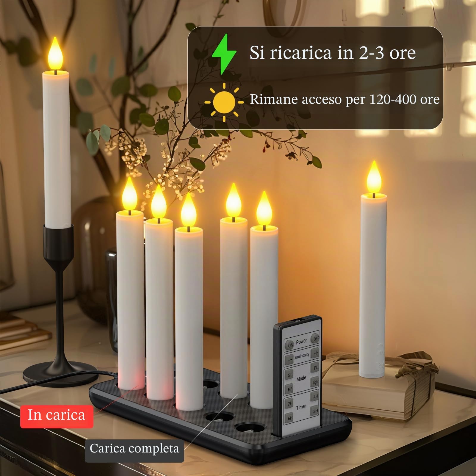 PChero Candele Ricaricabili con Telecomando, 10 candele elettriche a LED senza fiamma finte candele affusolate tremolanti per Halloween Natale decorazione della tavola della cena