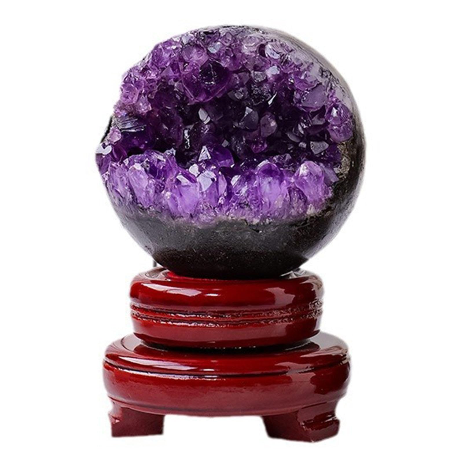 LHAOEEEYG Amethyst Druzy Geode Crystal Ball Gemstone Sphere Stone Figurine for Divination Home Office Decor Gifts for Friends,7.5-8cm