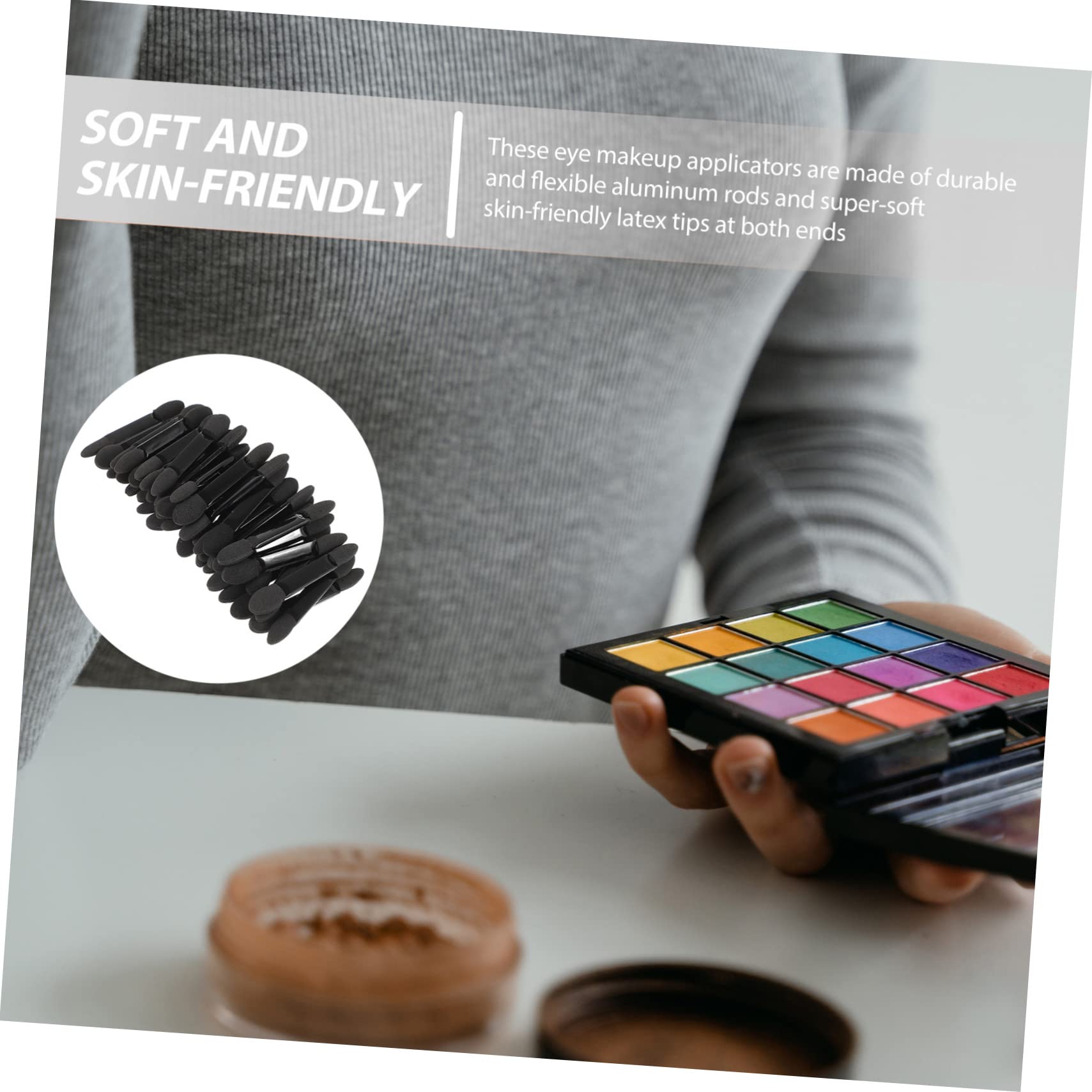 Ipetboom 50Pcs Double Ended Sponge Eyeshadow Makeup Brush Smooth Application for Travel Parties Daily Use Gentle Skin Easy to Use Black Color