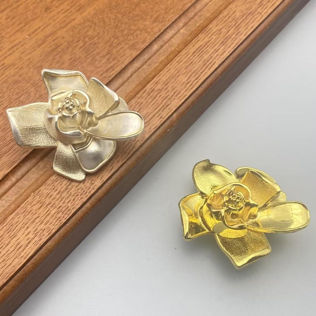 Confezione da 10 maniglie moderne a forma di fiore, in lega di zinco, foro singolo, per armadietti da cucina, cassetti, maniglie per mobili e credenze