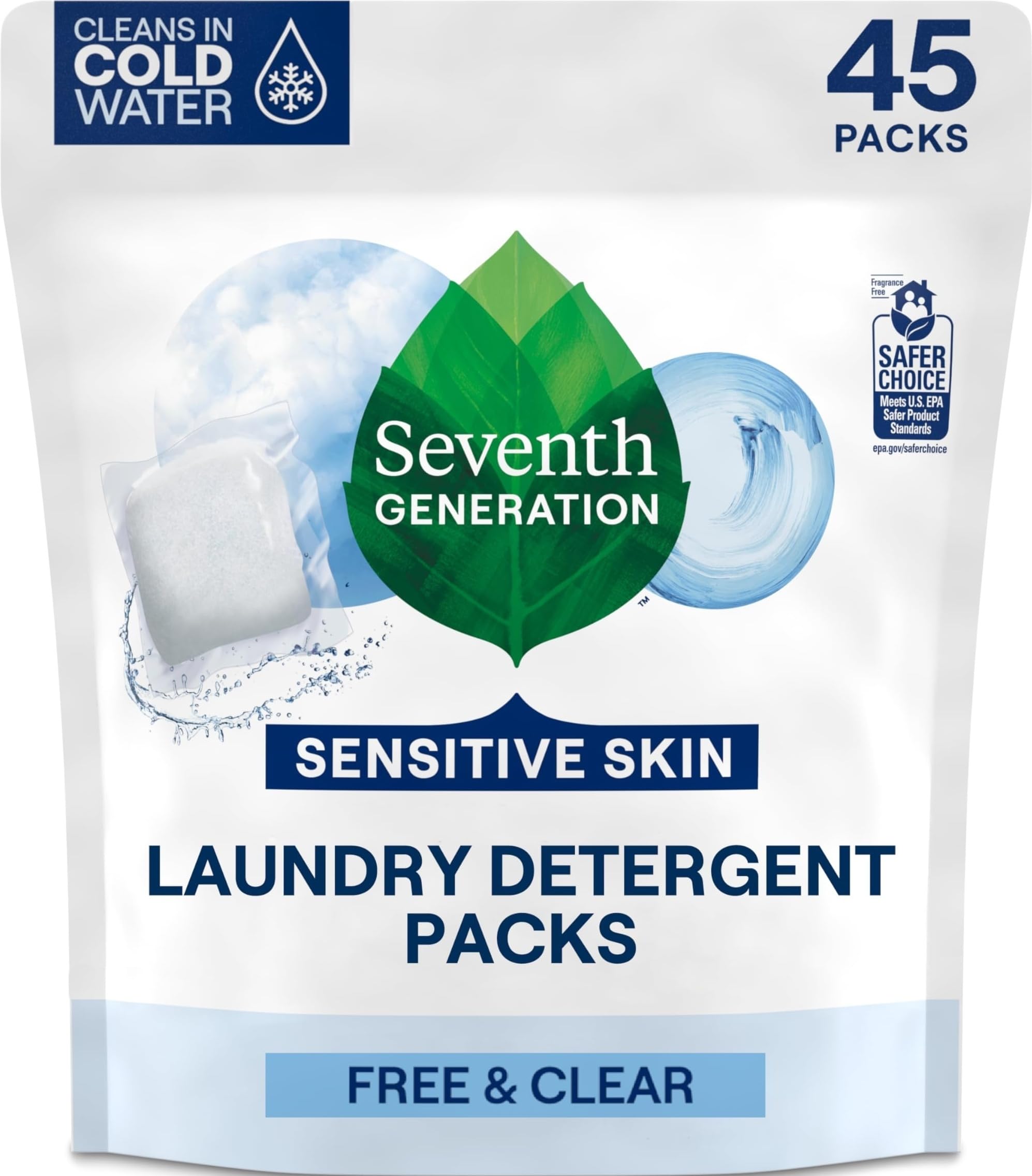 SEVENTH GENERATION - Free & Clear Laundry Detergent Packs - 45 Packs