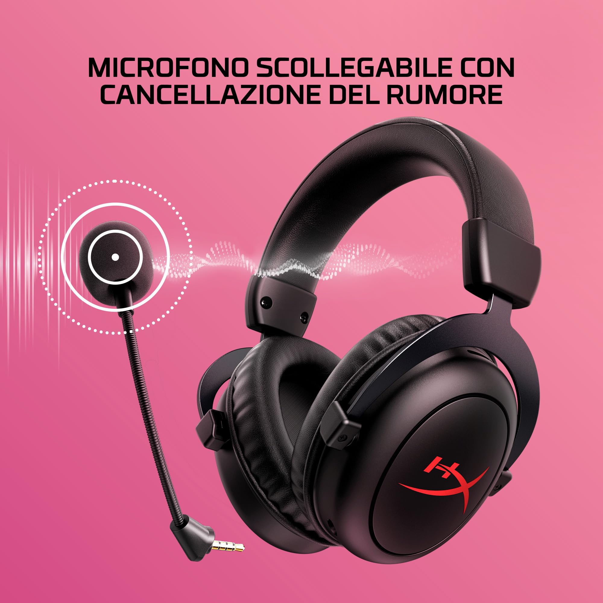 HyperX Cloud II Core, Cuffie da Gaming Senza Filo, Connessione a 2,4 GHz, Telaio in Alluminio, Cuscinetti in Memory Foam Rivestiti in Similpelle, Comandi sul Padiglione, Autonomia 80 Ore, Nero