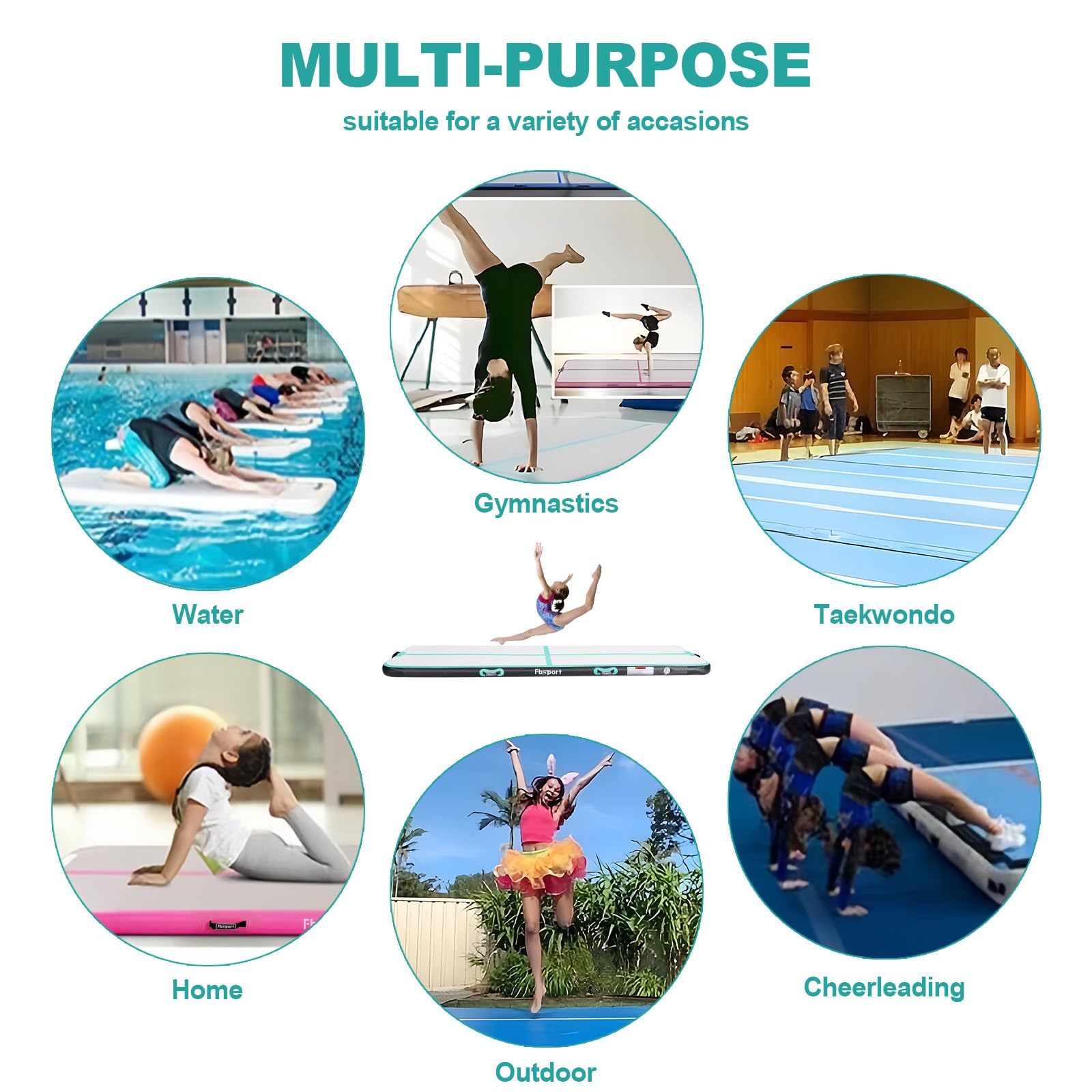 FBSPORT - Tappetino da allenamento (10 cm, altezza per ginnastica, gonfiabile, aria tumbling Track 3 m, tappetino da palestra gonfiabile, lettino, materassino, aria floor per ginnasta Tumbling Yoga