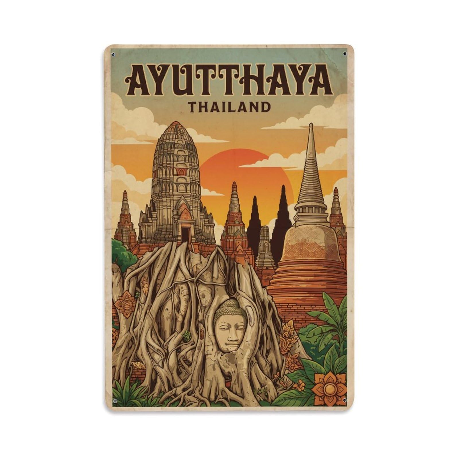 Metal Tin Sign Vintage Thailand Ayutthaya Travel