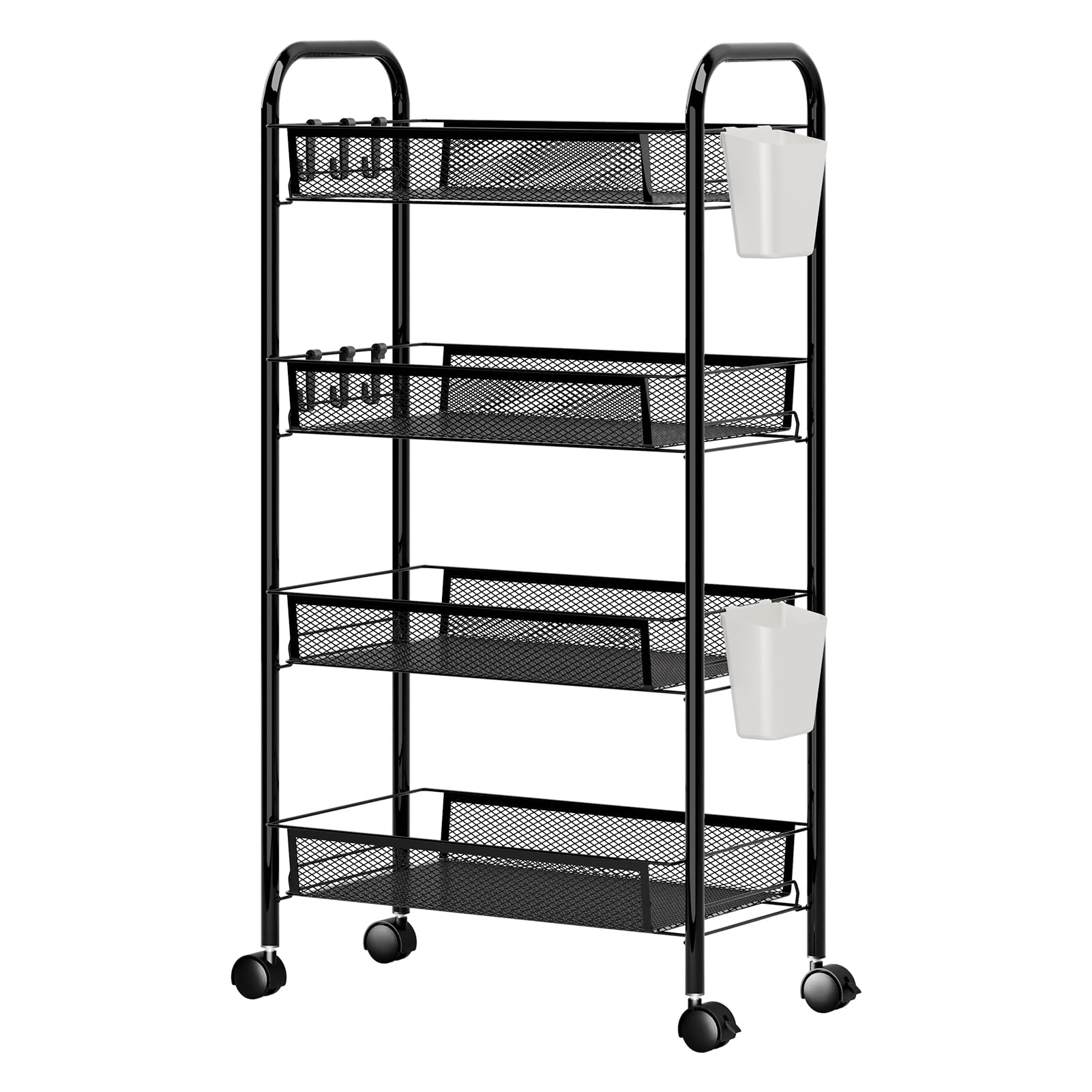 gihusrzx 3/4/5 Tier Fruit Vegetable Basket, Stackable Metal Mesh Storage Basket with 360 Degree Wheels, Fruit Vegetable Produce Basket Storage Organizer for Kitchen, Pantry, Bathroom Black 4-Layers