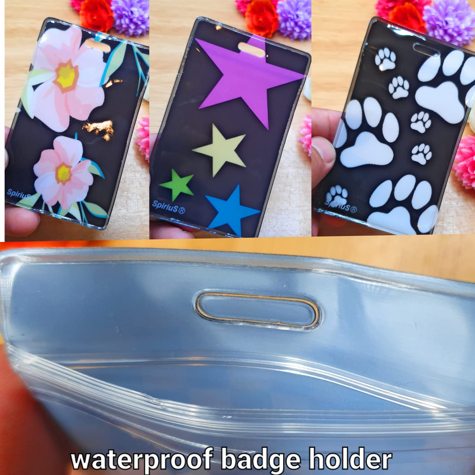 Set of 3 lanyards with Safety Breakaway Clip and Soft Waterproof Card Badge ID Holder deatachable Clip Feature Stars, Paws - Image 2