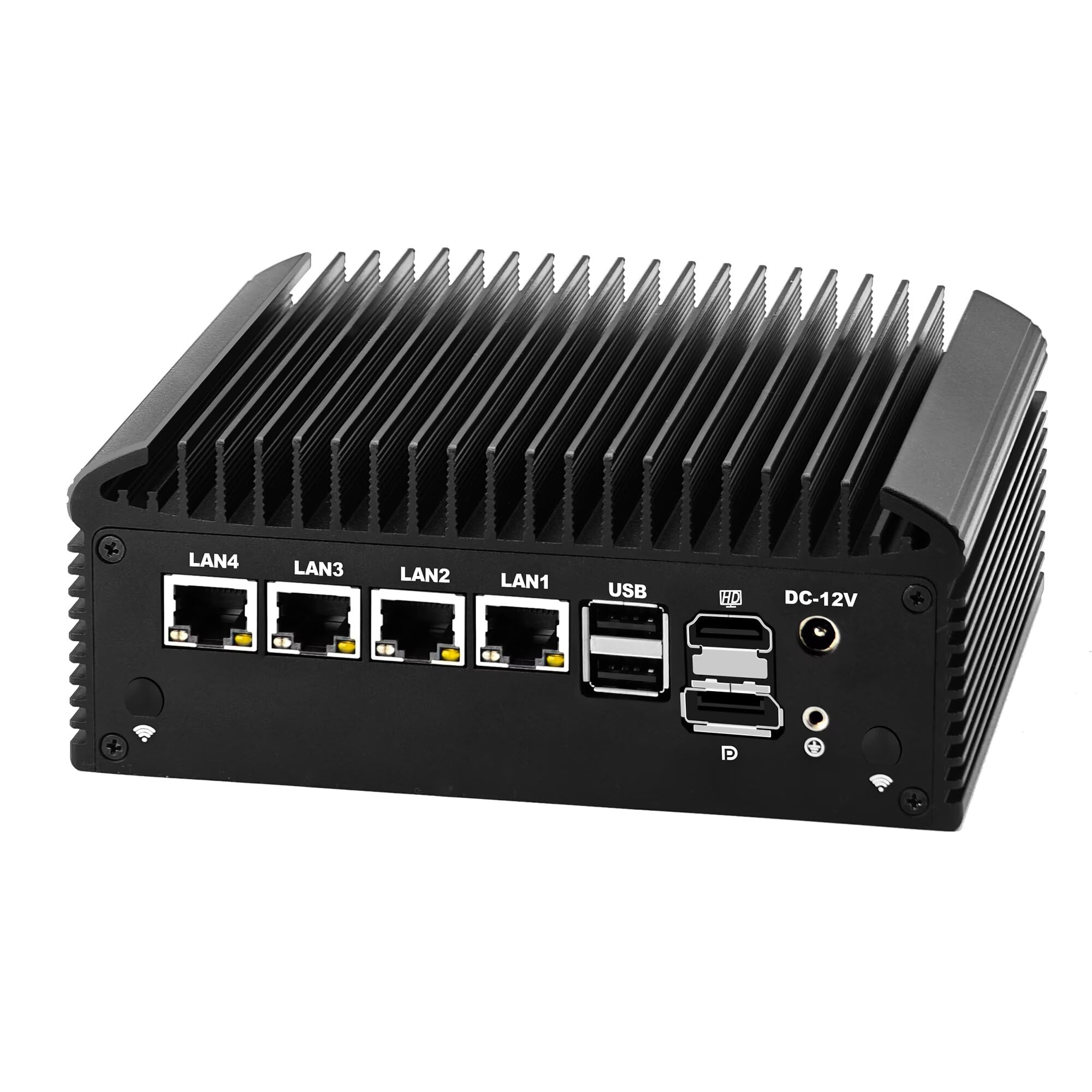 Mini PC Firewall senza ventola N150 (N100 Aggiornato), Industriale Micro Computer Hardware 4 porte LAN 2.5 Gbe i226V, 2 x RS232/485, AES-NI, 8GB DDR4 128GB SSD, Auto Power On, USB3.1