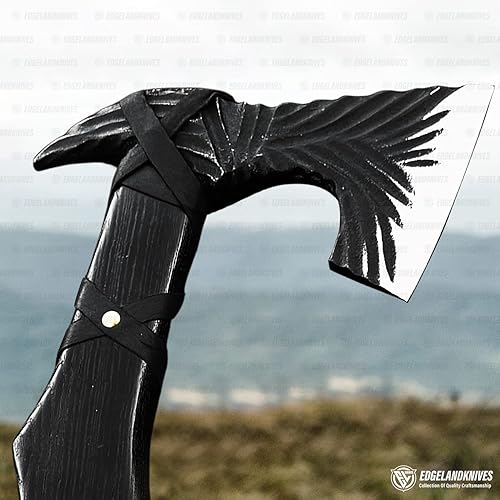 Miniatura 10 de EdgeLandKnives Hacha de Damasco con vaina, hacha de Damasco de 18 pulgadas, cabeza de hacha de acero de Damasco forjada a mano con mango de madera