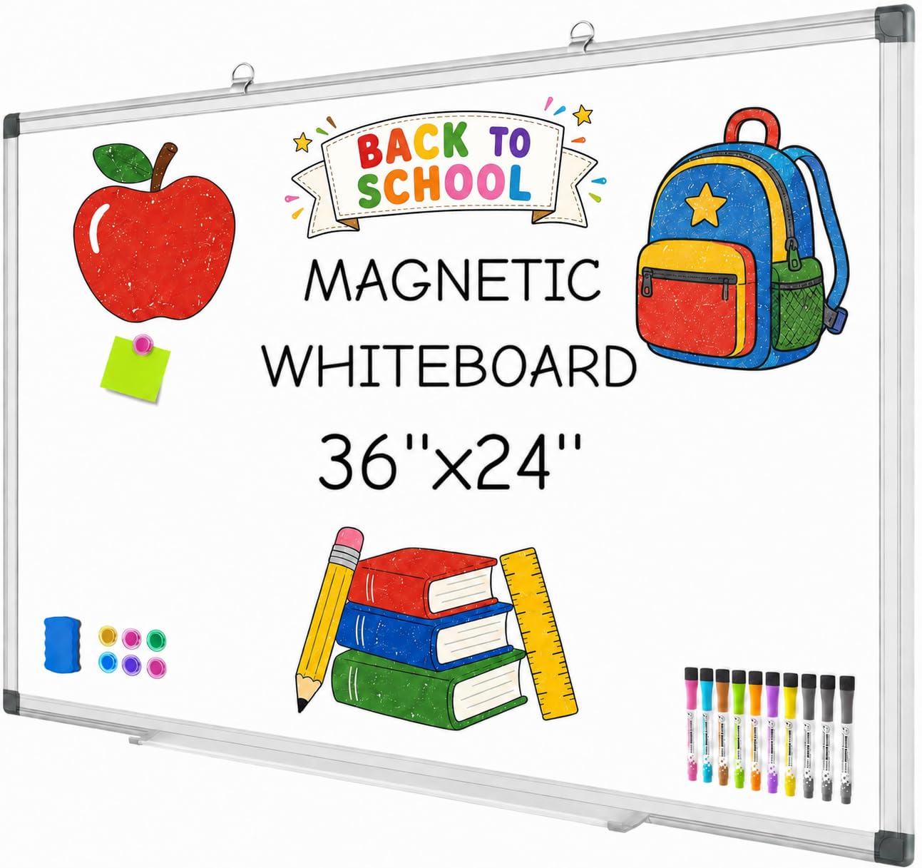grtard 36" x 24" magnetic dry erase board, large hanging magnetic white board with aluminum frame, smooth writing presentation whiteboard suitable for home, office, classroom & kitchen