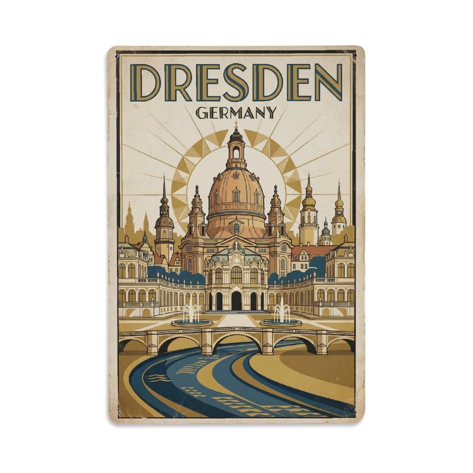 Germany Dresden Travel Retro Metal Tin Sign Plaque Wall Decor for Cafe, Club Bar, Office, Garden Metal Poster 8x12Inch