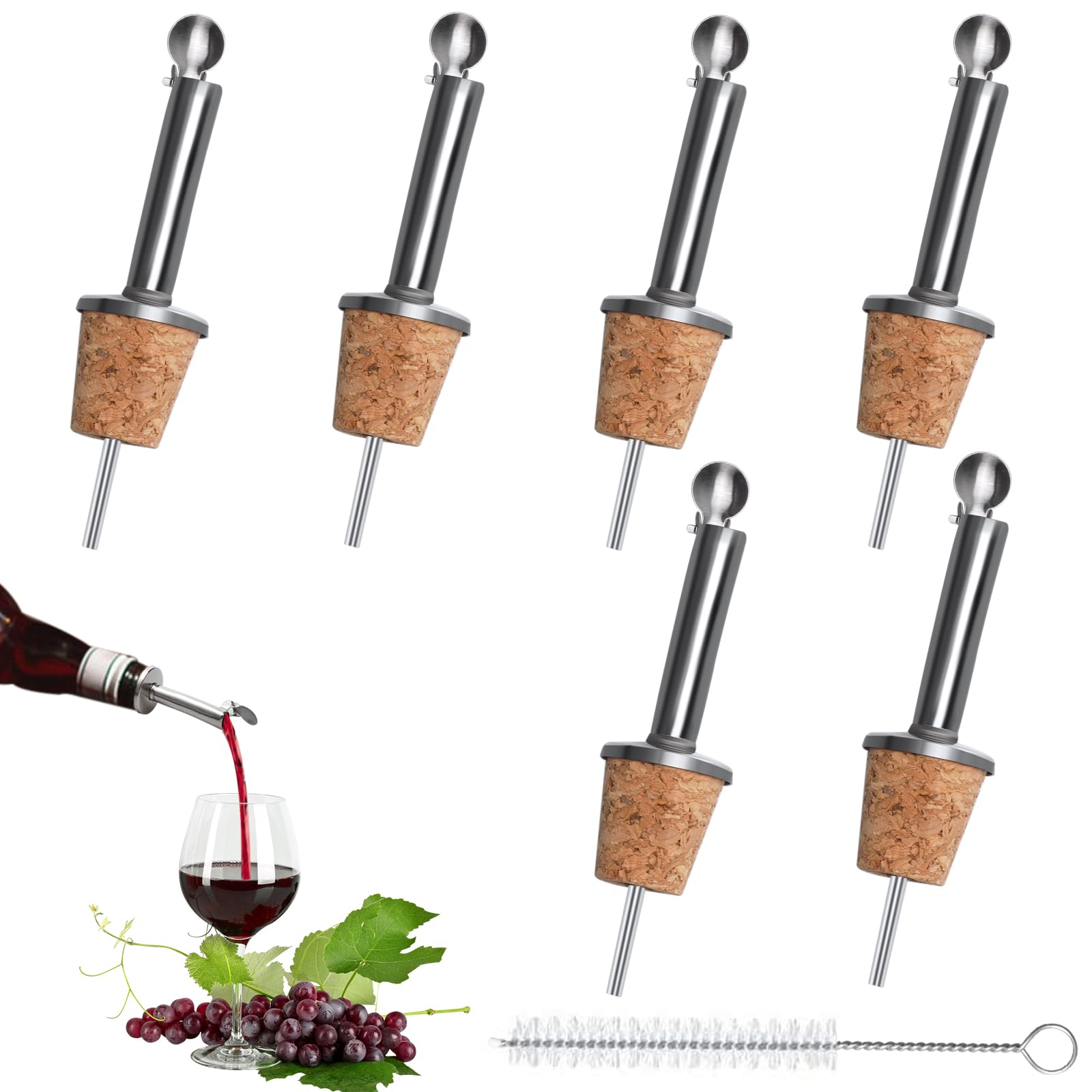2 Becs Verseurs Inox + Liège New Day Solutions - Pour Vin, Huile, Vinaigre - Avec Couvercle