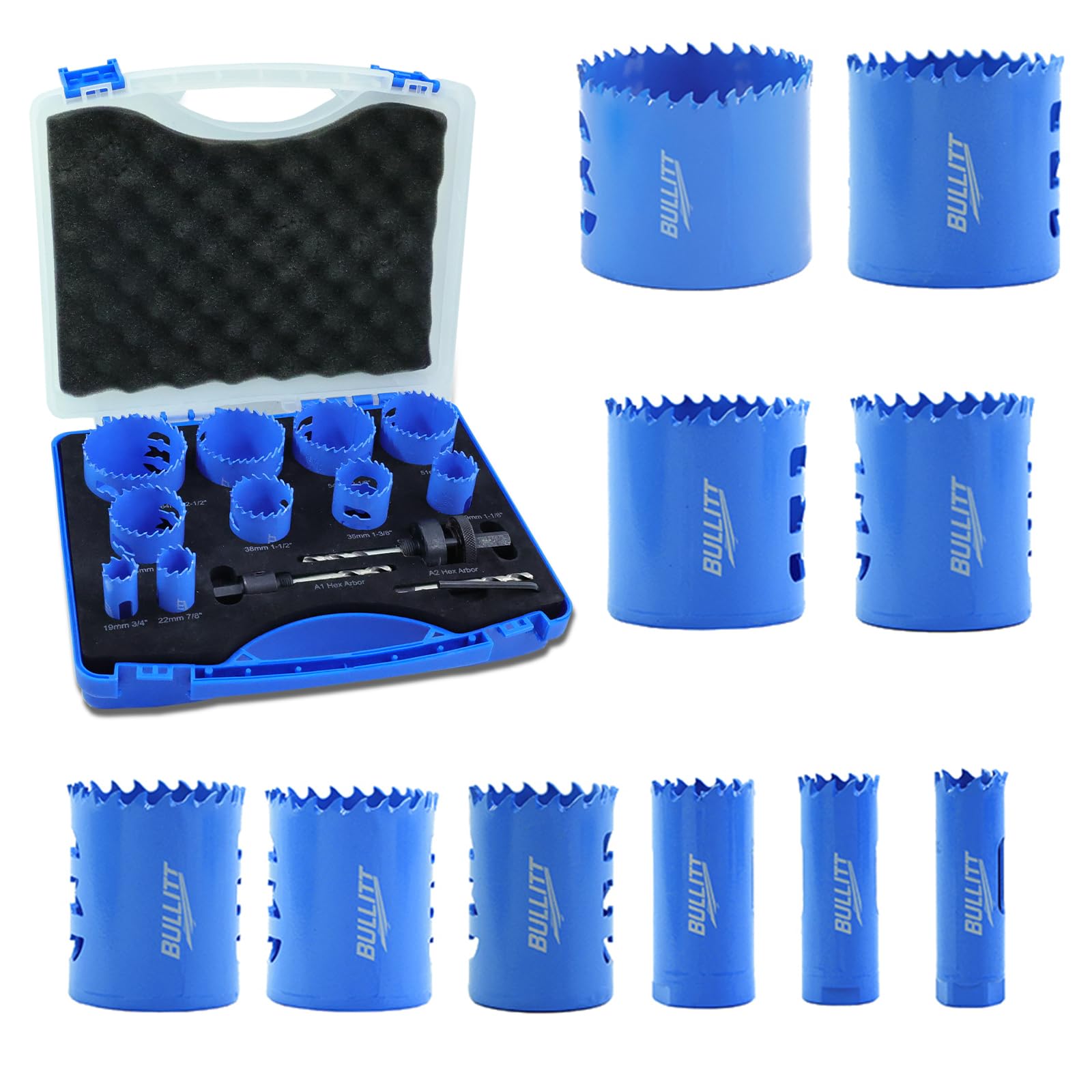 BULLITT 10PCS Bi-Metal Combination Hole Saw Set,19-64m M42 Hole Saw Kit with 2 Arbors,a Pilot Drill,a Hexagonal Wrench for Metal,Wood