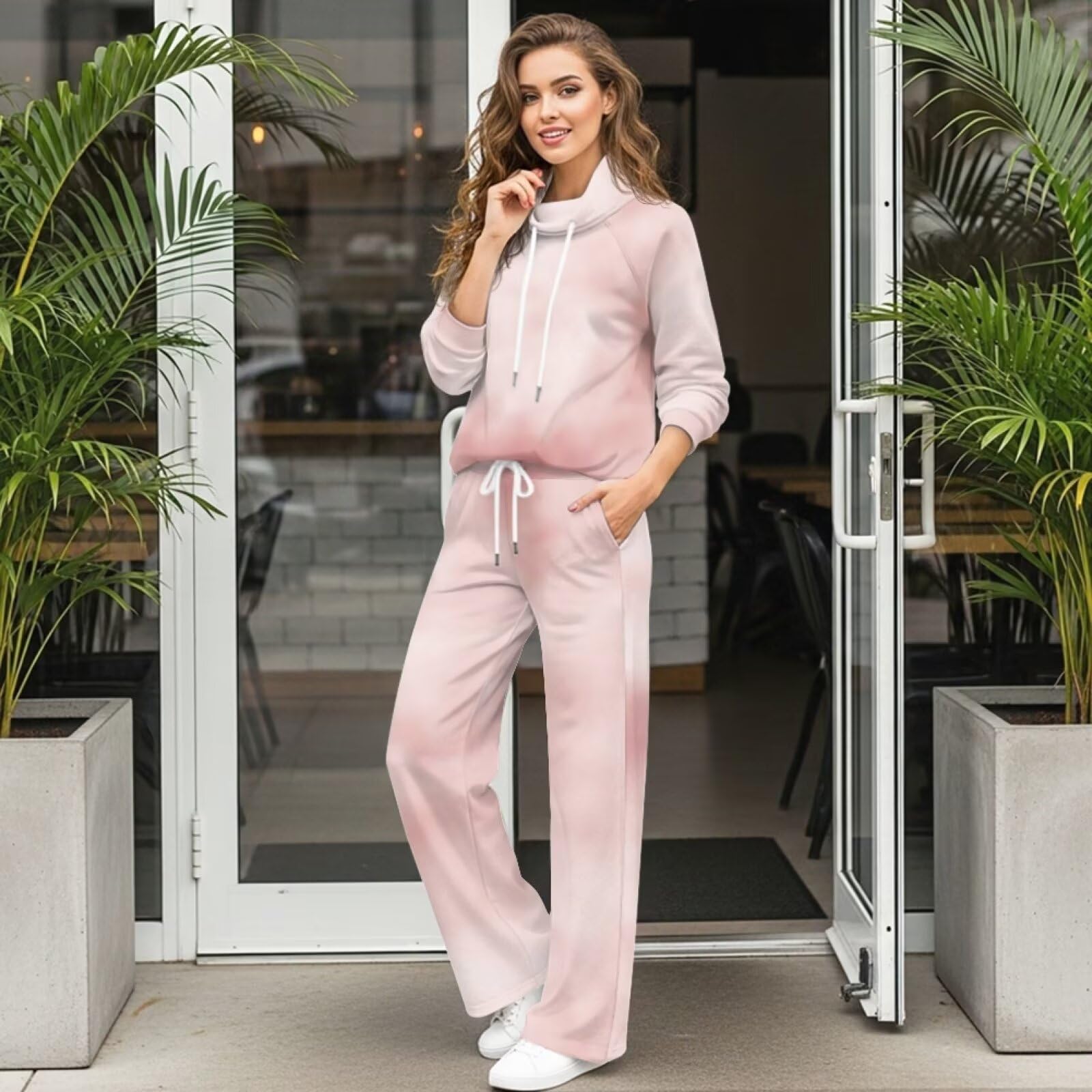 SEANATIVE 2-częściowa bluza z okrągłym dekoltem spodnie dresowe z szerokimi nogawkami pasujący zestaw oversize zestawy wypoczynkowe dla kobiet plus size dres