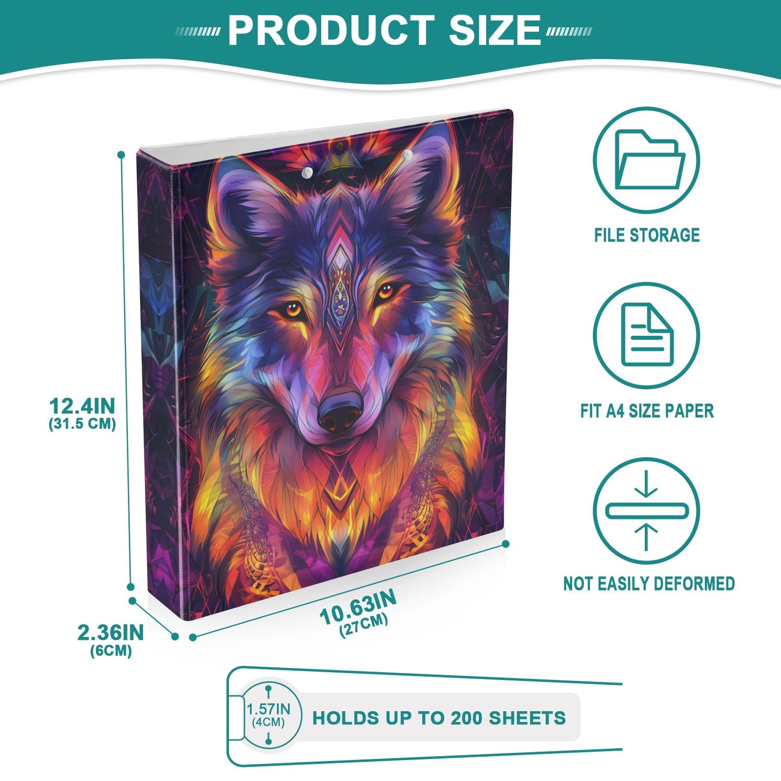 Wolf - Raccoglitore colorato a 3 anelli, 3,8 cm, contiene 200 fogli con 3 tasche interne in PVC trasparente, per scuola e ufficio