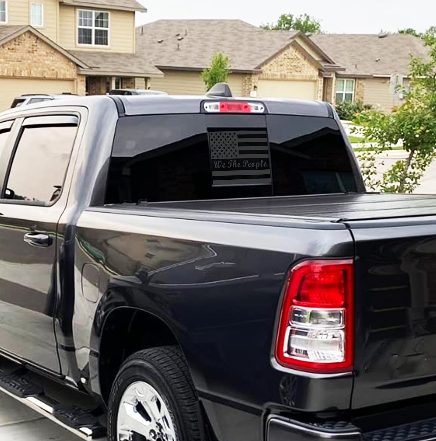 for Dodge Ram 2019-2026 Rear Middle Window American Flag 'We The People' Decal, Matte Black USA Flag Vinyl Sticker, Patriotic Truck Accessories