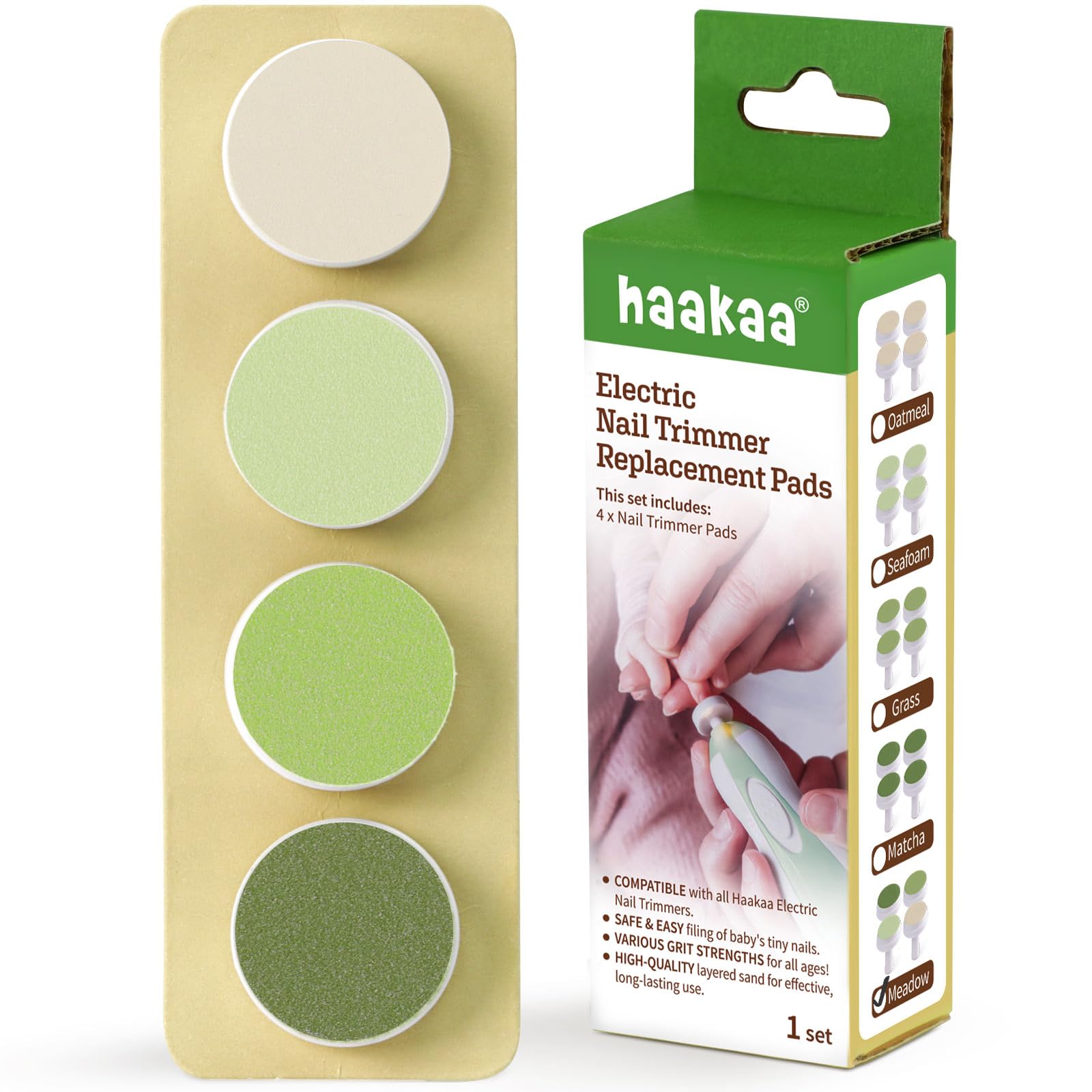haakaa Electric Nail Trimmer Replacement Pads Baby Nail Trimmer Heads for Standard Baby Nail File, 4pcs, Meadow