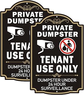 2 Pack Private Dumpster Sign, Tenant Use Only Dumpster Under 24 Hour Surveillance, 12 x 8 inch Rust Free Aluminum No Dumping Sign, Weather Resistant, Waterproof, Durable Ink, Easy to Install