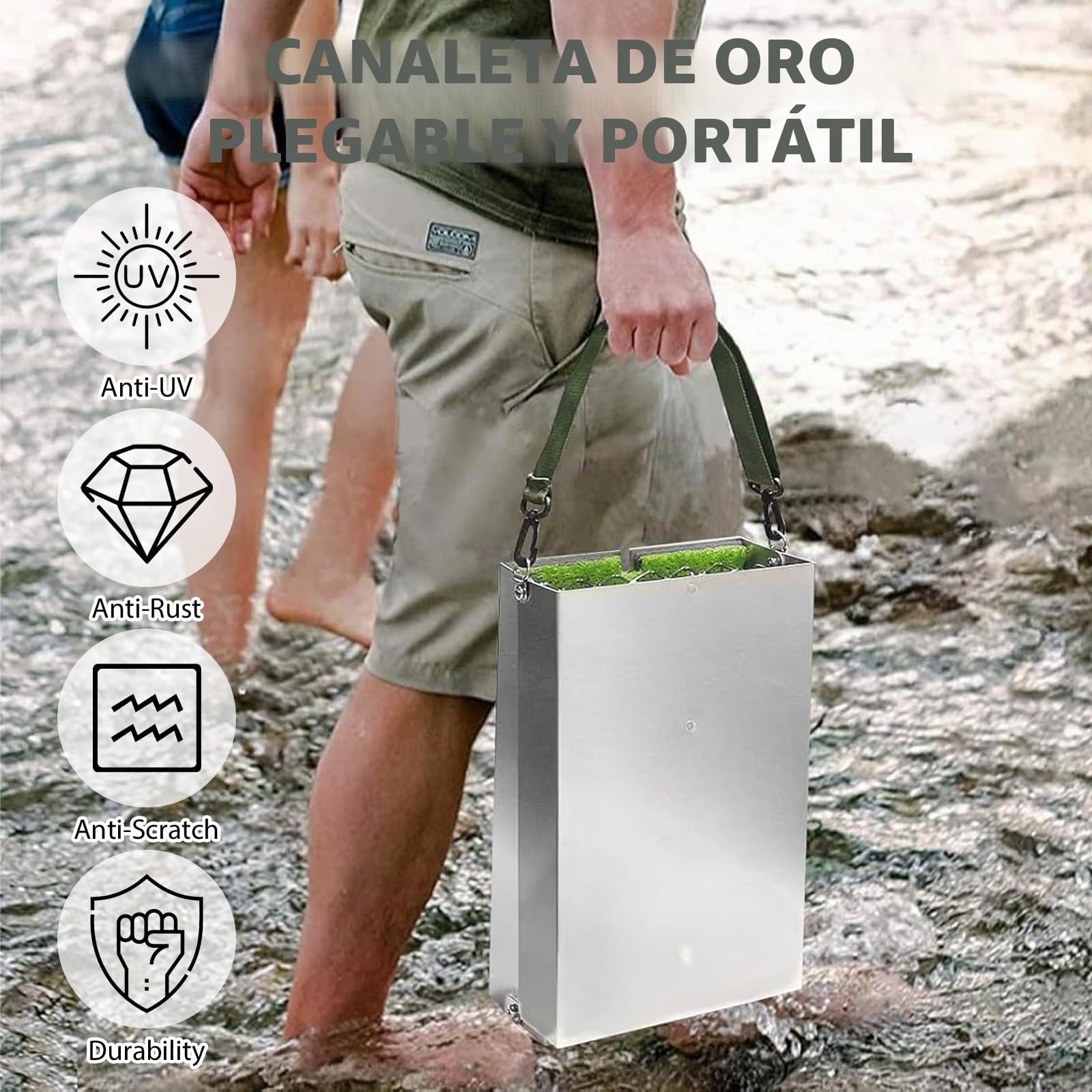 17 Piezas Juego Completo Lavar Oro, Planta Portátil Lavar Oro con Caja Esclusa Plegable 50 Pulgadas, Juego Completo Canaletas Lavar Oro Aleación Aluminio Extracción Arroyos, Lavado Oro y Prospección