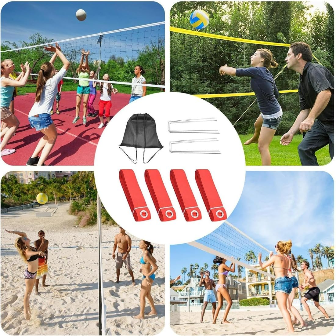 Beachvolleyball Linien Set, Professionelle Volleyball Feldmarkierung für Sandplatz und Garten, Reißfestes Gurtband mit Hoher Sichtbarkeit, Inklusive Erdspieße
