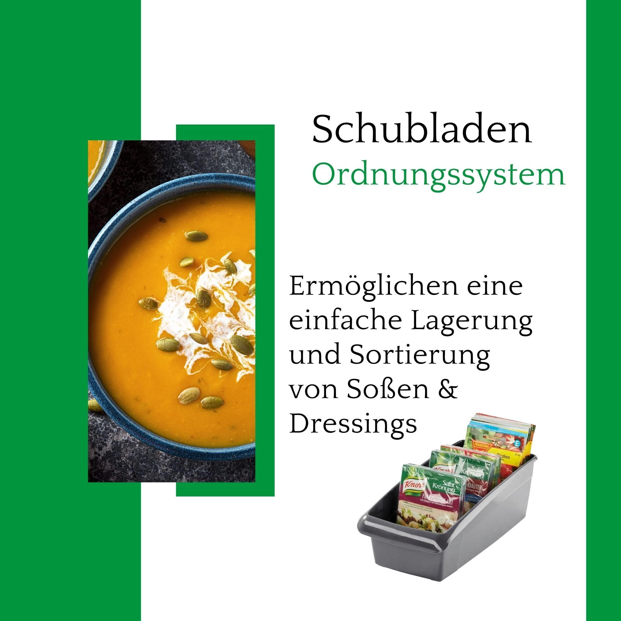 Novaliv Suppentütenbox klein 2er Set Schubladen Organizer Küche - 25 x 12 cm ANTHRAZIT GRAU Gewürzaufbewahrung Box - Ordnungssystem für Schubladen