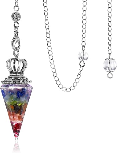 Jovivi Péndulos naturales de cristal curativo de 7 chakras para radiestesia de adivinación, corona de 6 hechos, piedras de resina puntiagudas