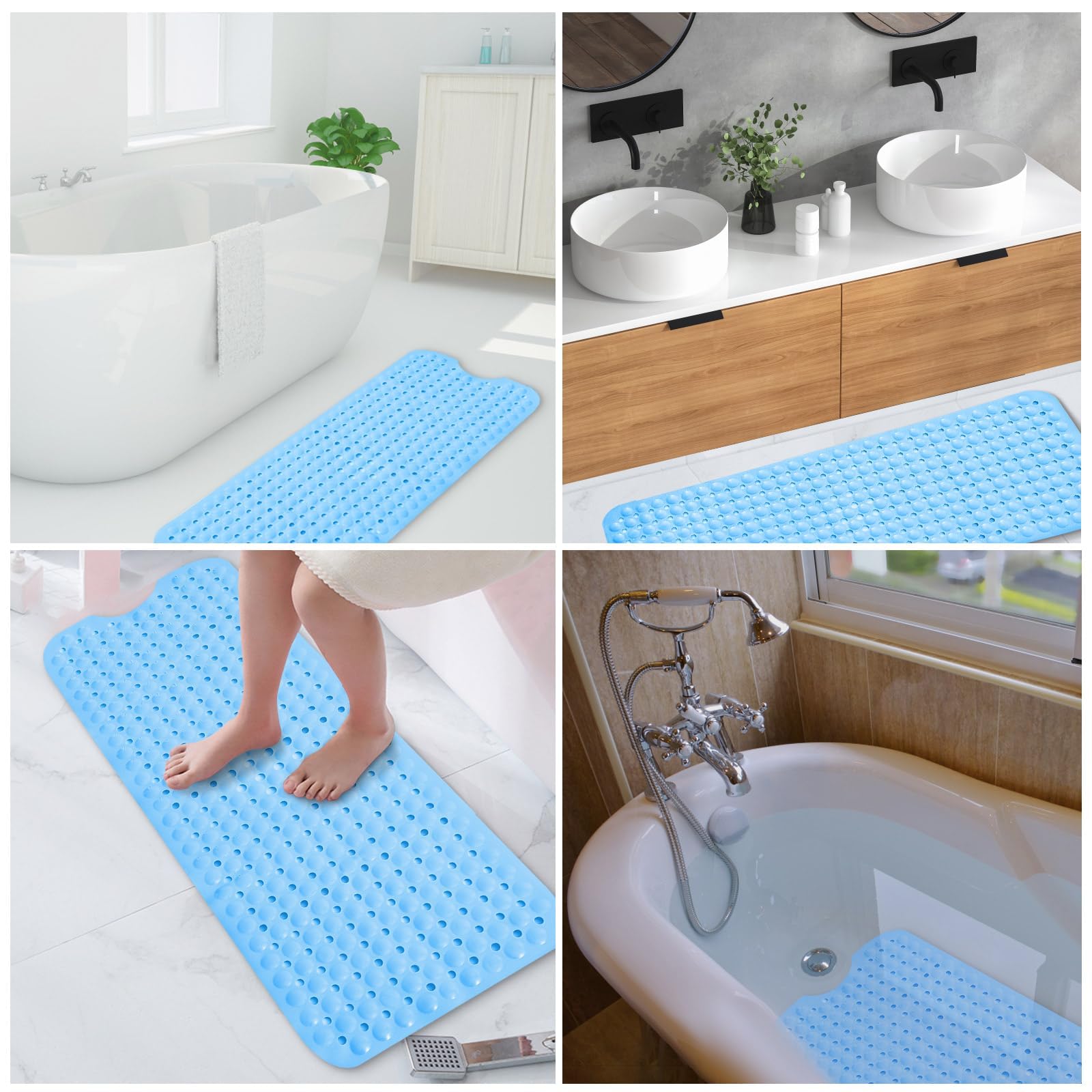 Mata Antypoślizgowa Do Wanny 100x40cm, Mata Antypoślizgowa Do Wanny BPA-Free, Silna Siła Przyssawki Z 301 Przyssawkami, Odporny Na Pleśń I Pranie W Maszynie, Do Podłogi Łazienkowej