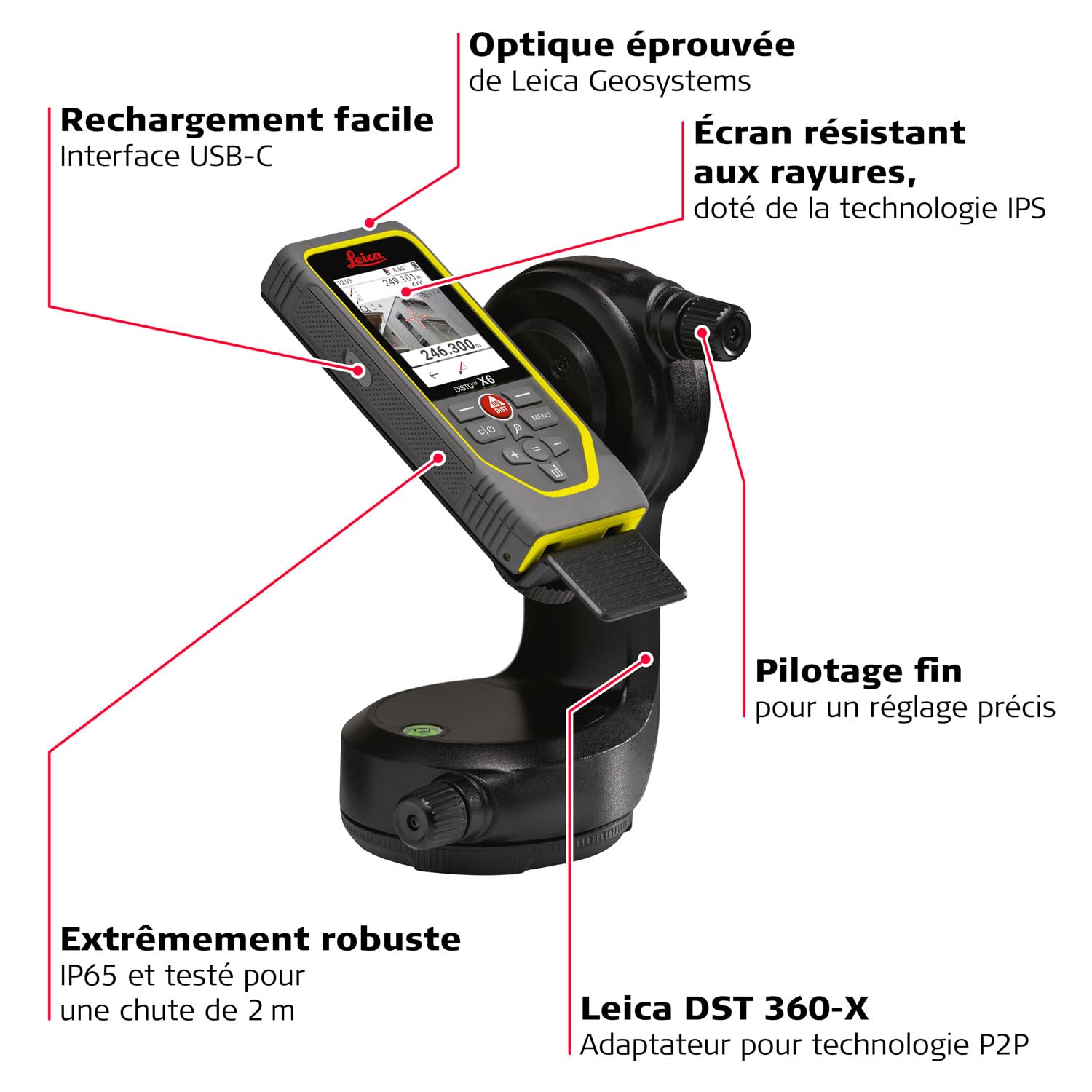 Leica DISTO X6-P2P Pack – kit télémètre Laser Ultime avec l'encodeur Leica DST 360-X, Le trépied TRI 120 et la Plaque de Mire GZM 3 en Coffret (Utilisation en intérieur et extérieur)