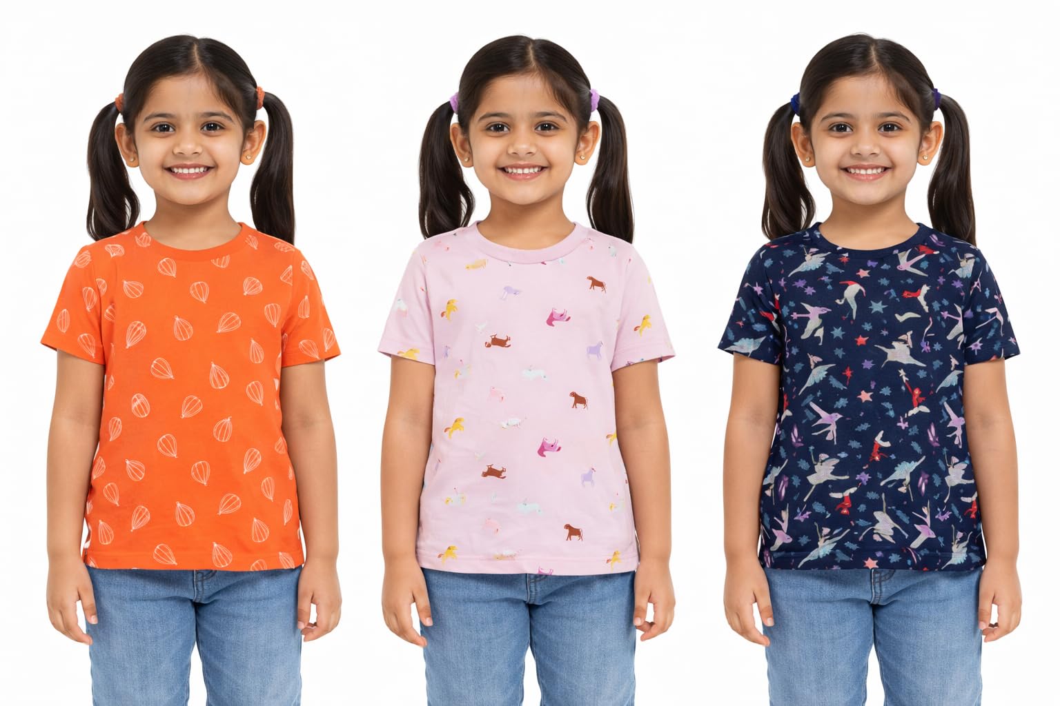 NammaBaby Camiseta de algodón puro para bebé niña, ajuste regular, paquete de 3