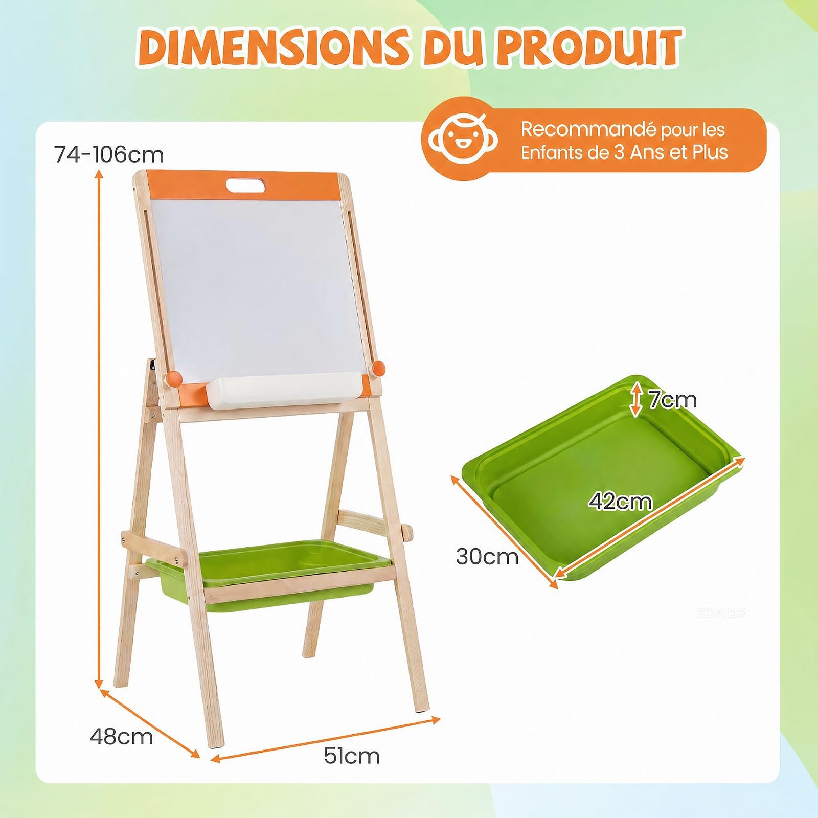 COSTWAY Tableau Enfant Double Face Pliable en Bois avec Hauteur Réglable
