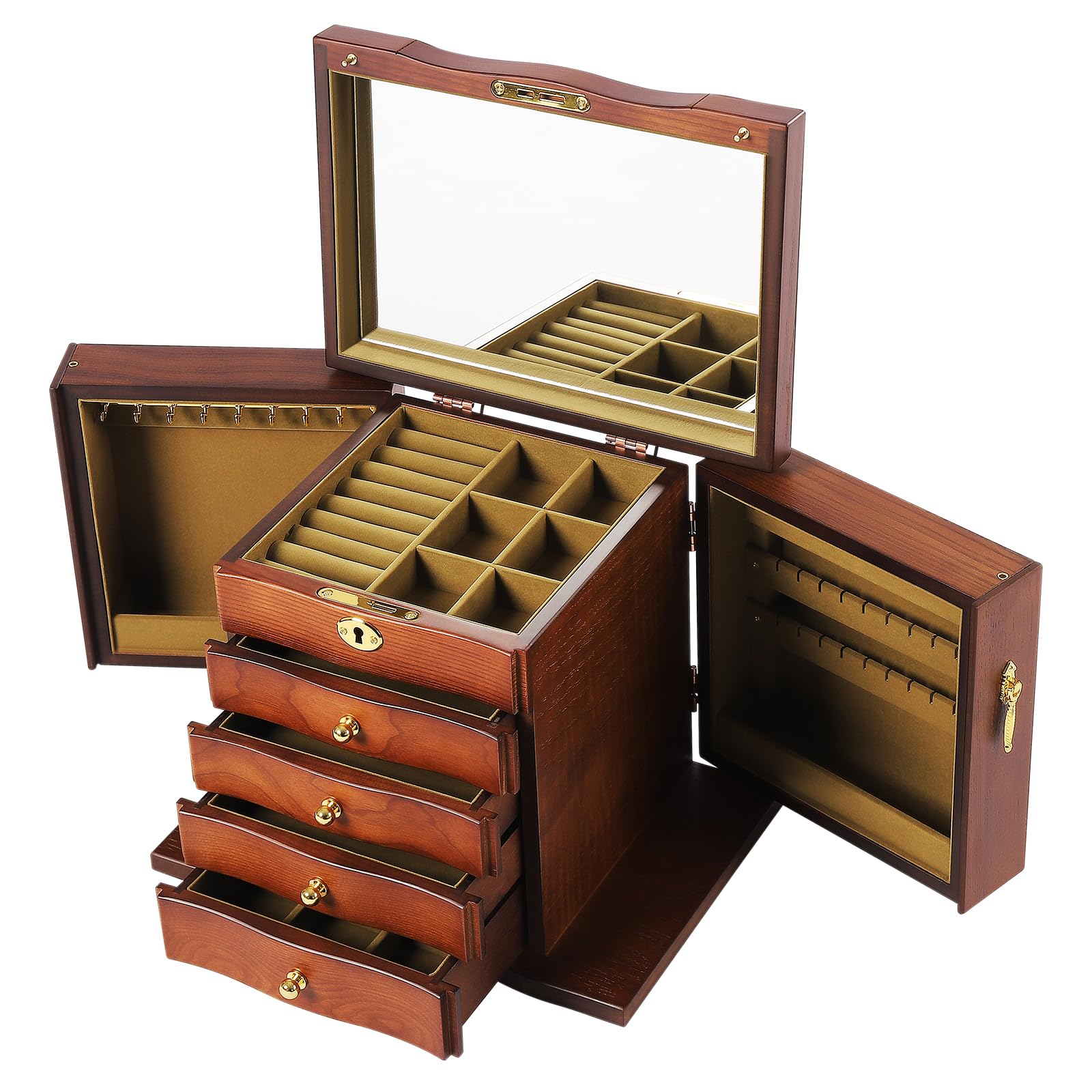 Schmuckkästchen 5 Etagen mit 4 Abnehmbar Schubladen Abschließbar Retro Holz