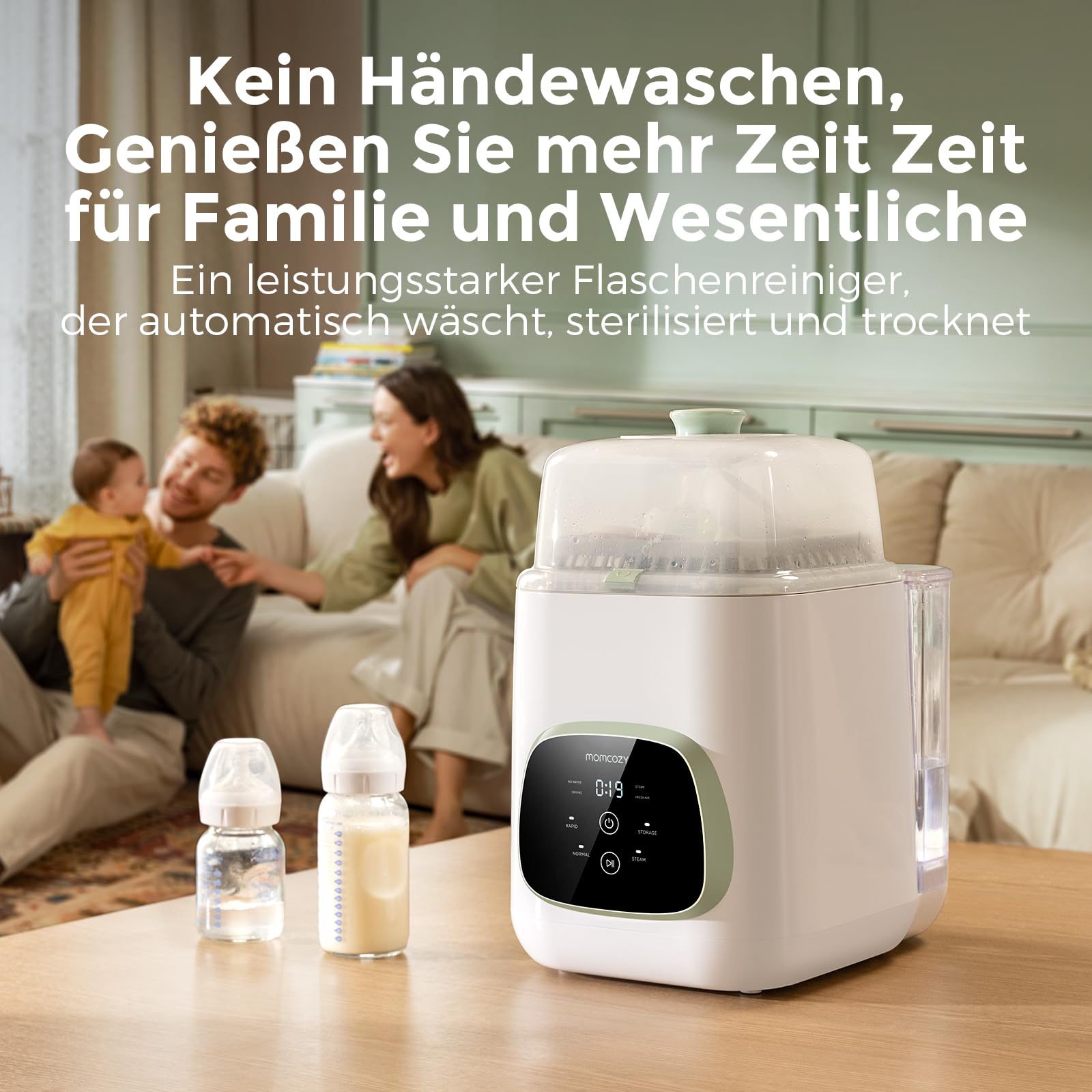 Momcozy KleanPal Pro Flaschenreiniger – 3-in-1 Babyflaschen-Waschmaschine mit Sterilisator & Trockner – Automatisches Reinigungsgerät für alle Flaschenmarken