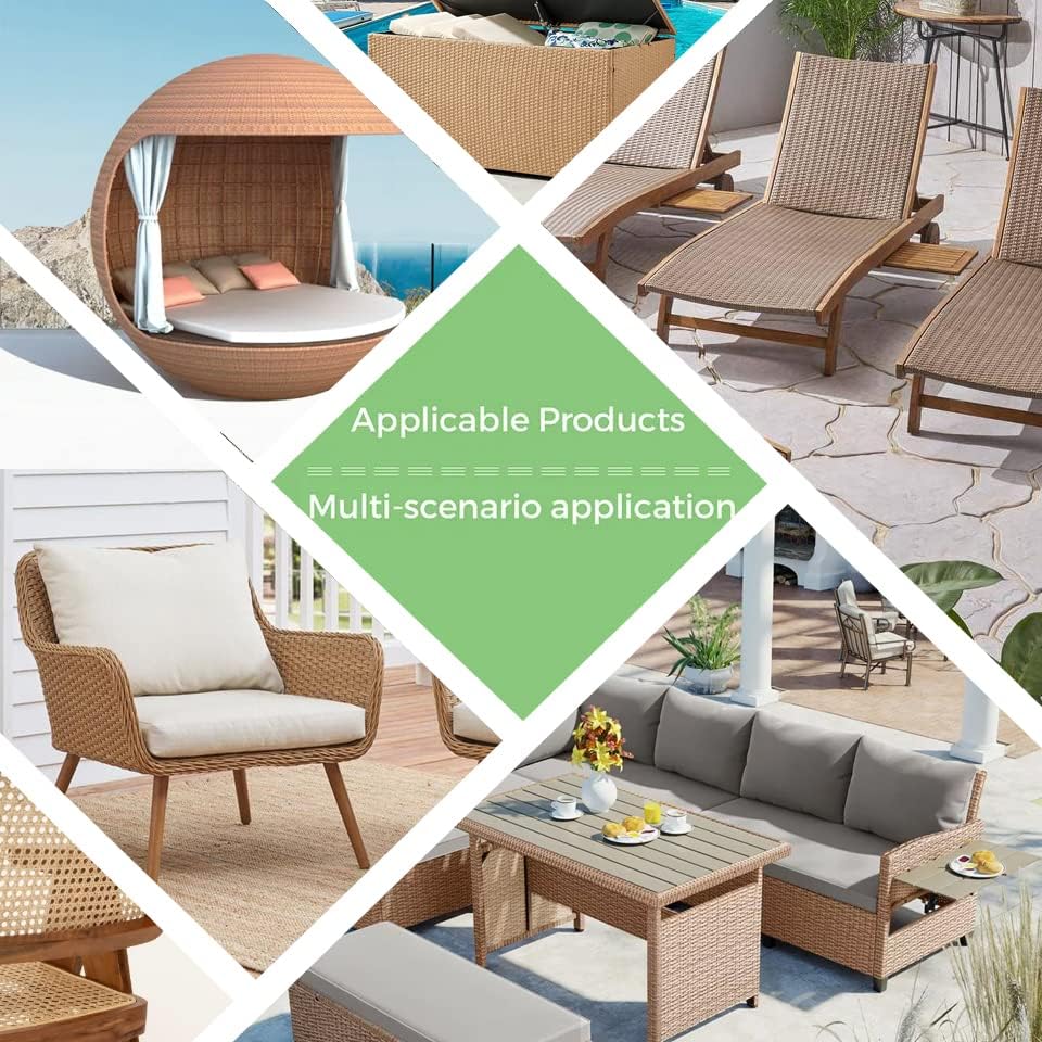 Miniatura 8 de Kit de reparación de mimbre de plástico de grano de madera ligera de 130 pies con herramienta de tejido de acero inoxidable, material de ratán de