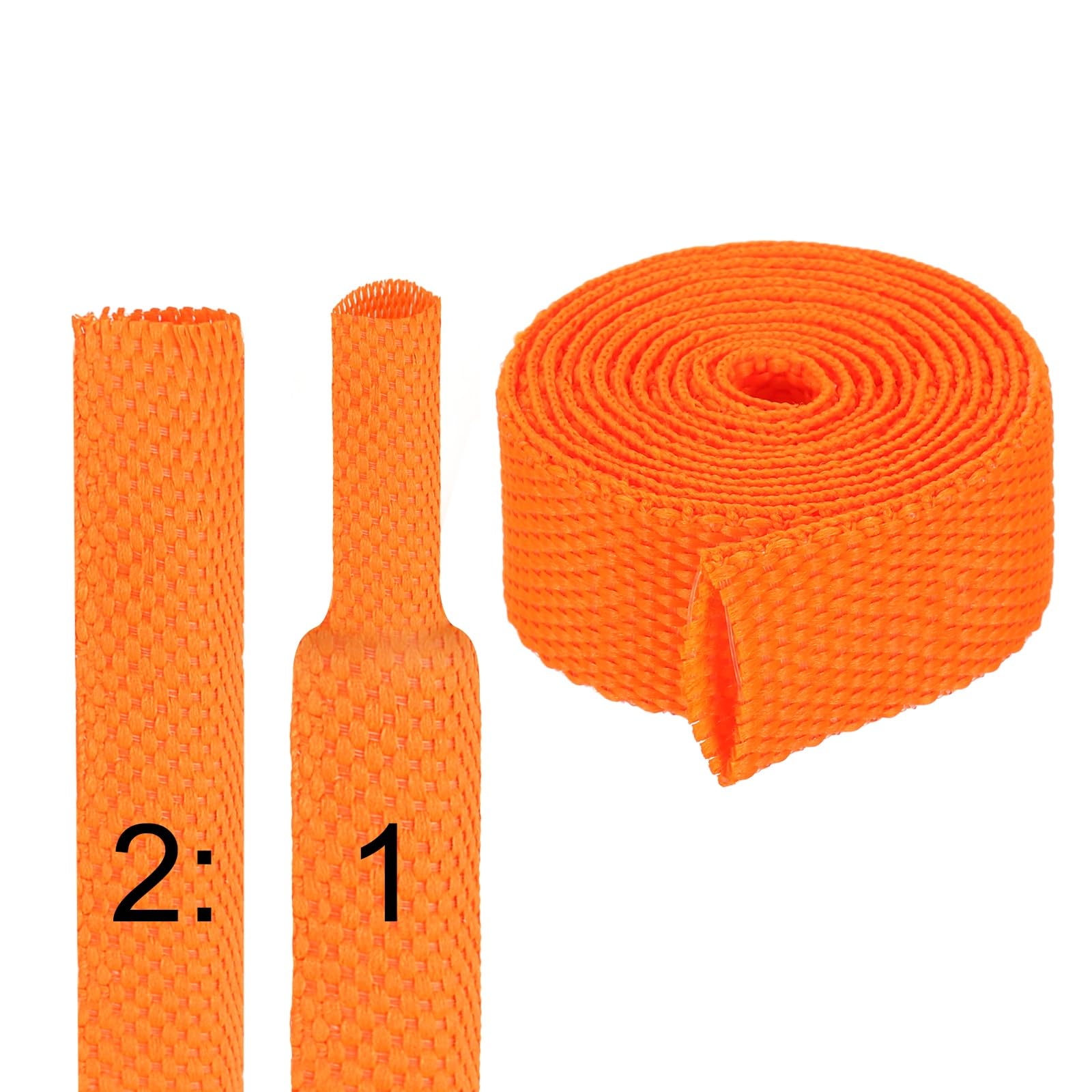 sourcing map 2:1 Ratio Heat Shrink Braided Sleeve 10mm ID 1 Meter Automotive Wire Loom Braided Cable Sleeves Fabric Woven Shrinkable Tubing Protection for Harness Cable Sheath Hose Wire, Orange