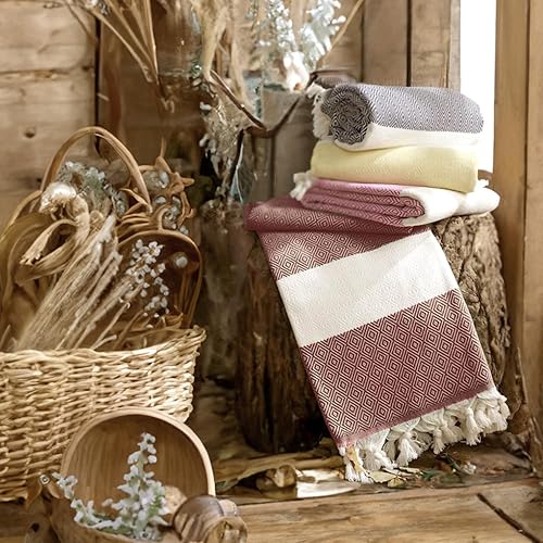 Miniatura 5 de Bazaar Anatolia Diamond- Toalla turca de 100% algodón Peshtemal Toalla de baño de 195 cm x 96 cm, es delgada y ligera, ideal para viajes, acampar,
