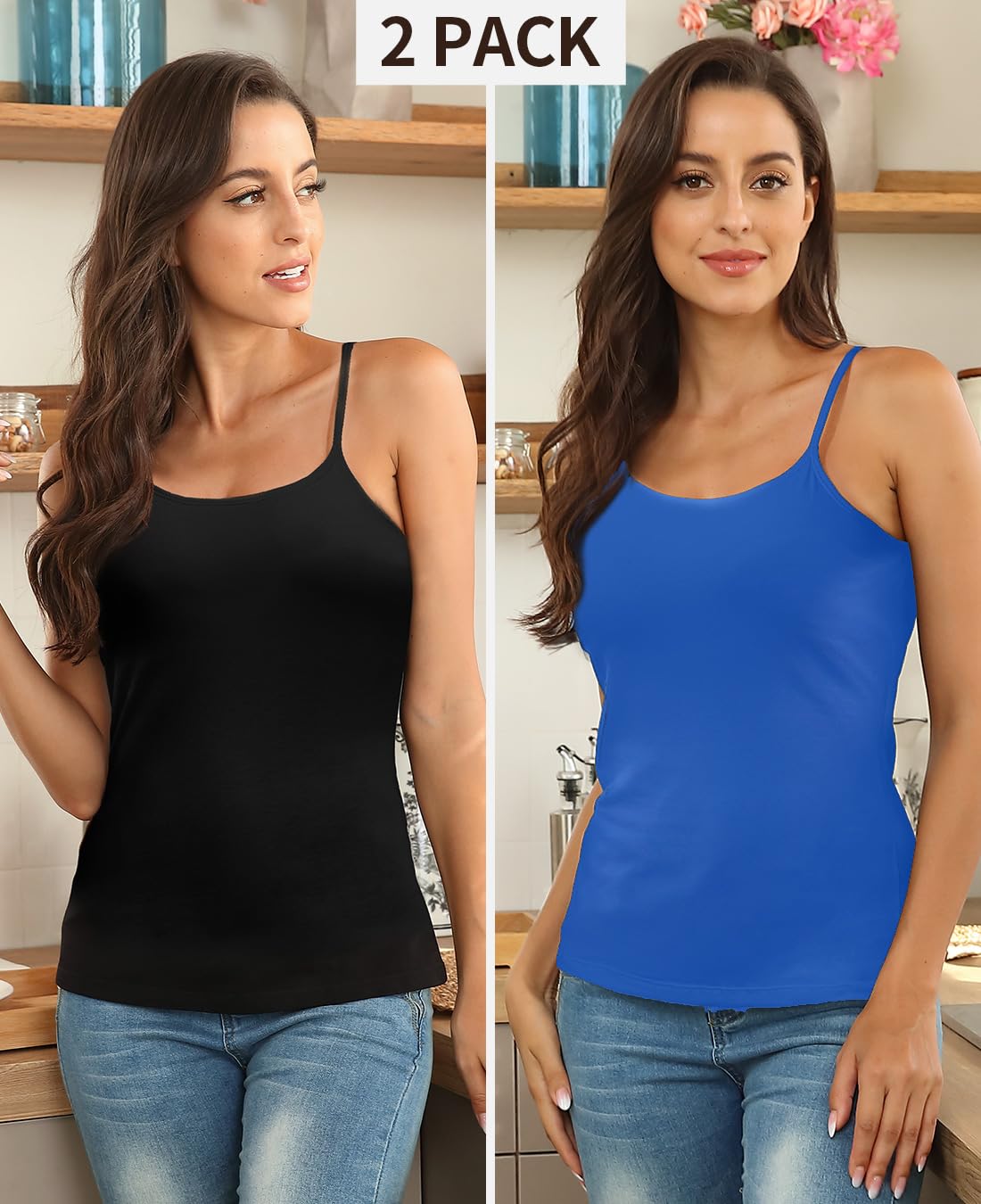 beautyin Canottiera in cotone da donna, reggiseno a mensola, regolabile, con spalline sottili