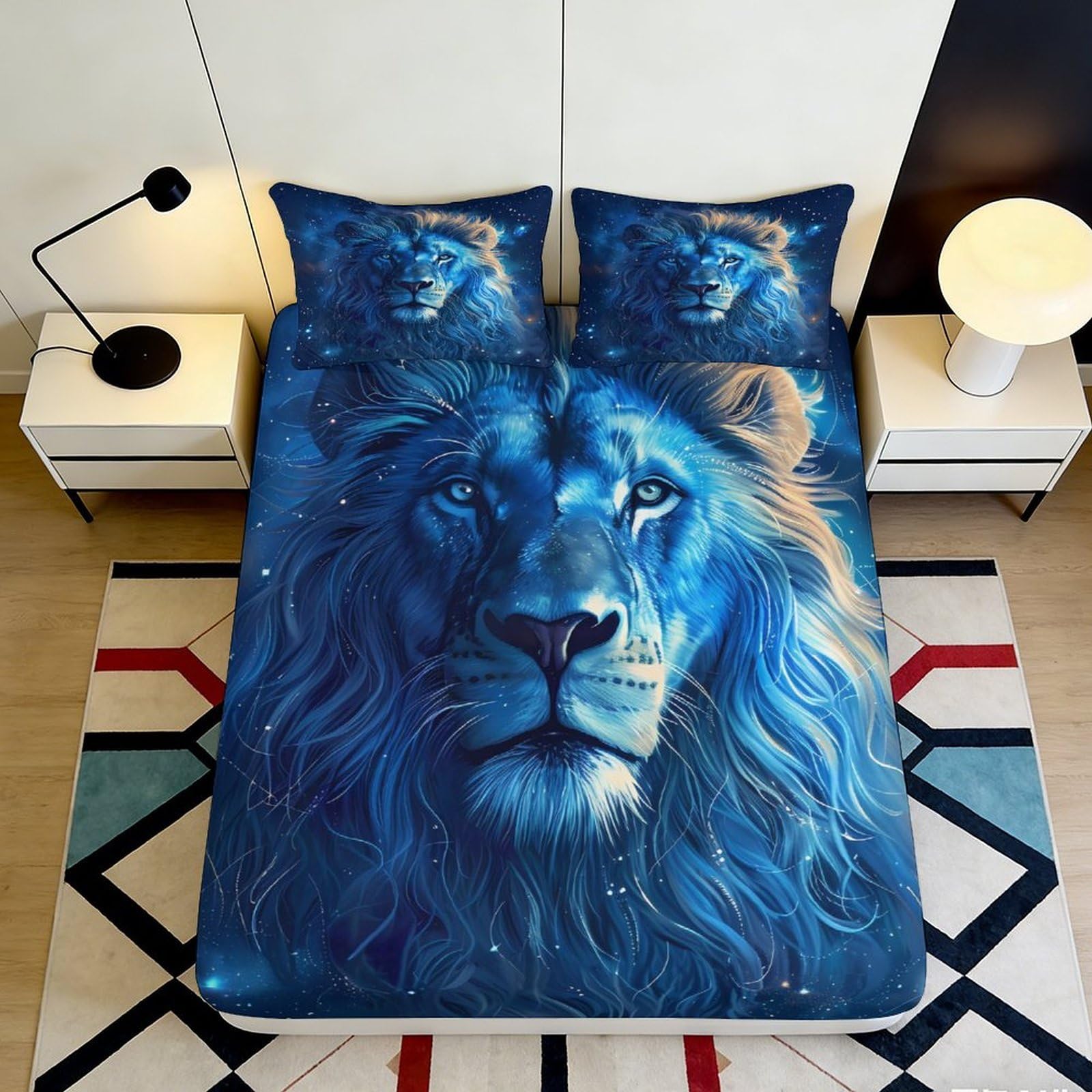3D Printed Lion Fitted Sheet Microfiber Bedroom Deep Pocket Non-Slip Lion Mattress Fitted Cover Wrap for Adults Teens 90x200x25cm 90x200x25cm