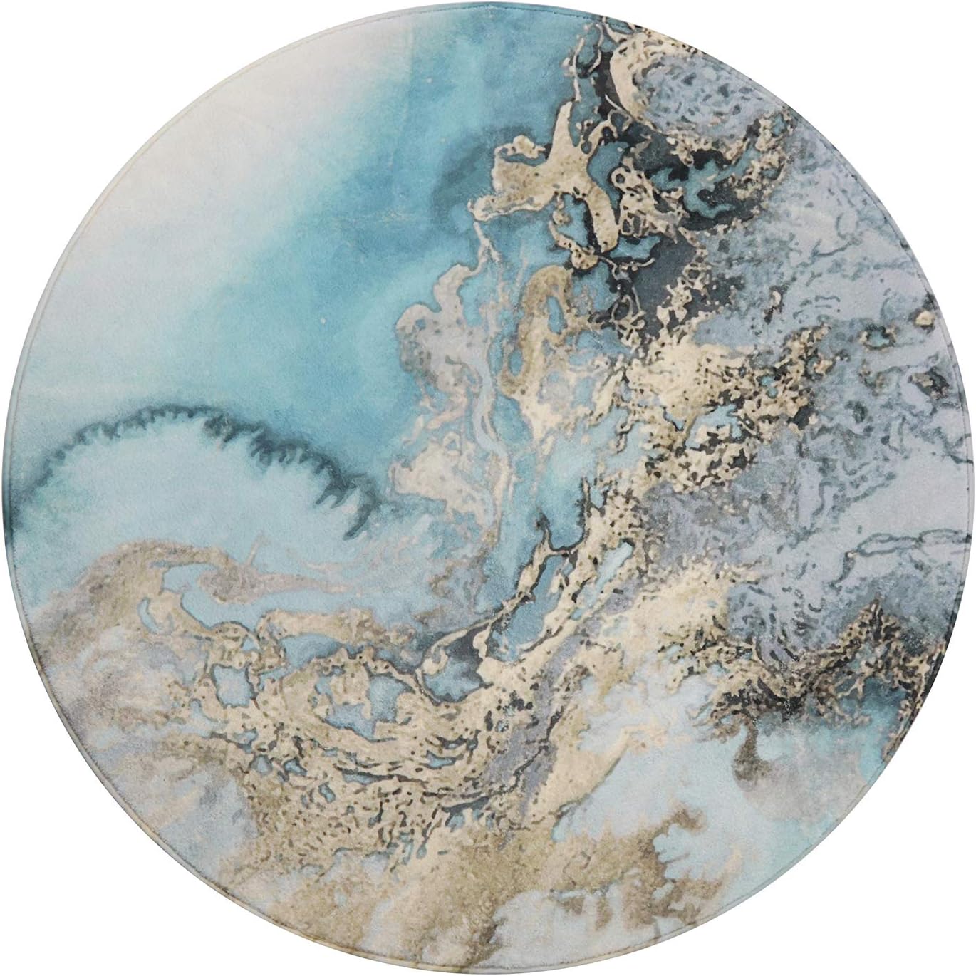 Lahome Marble Pattern Round Area Rug - 3' Diameter Faux Wool Non-Slip Area Rug Accent Distressed Throw Rugs Floor Carpet for Living Room Bedrooms Laundry Room Decor (Round - 3' Diameter, Blue)