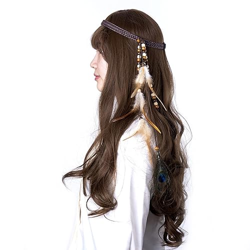 lureme Diadema de plumas indias accesorios-hechos a mano plumas pelo lazos traje cabeza vestido tribal pluma headpiece hb000012-2