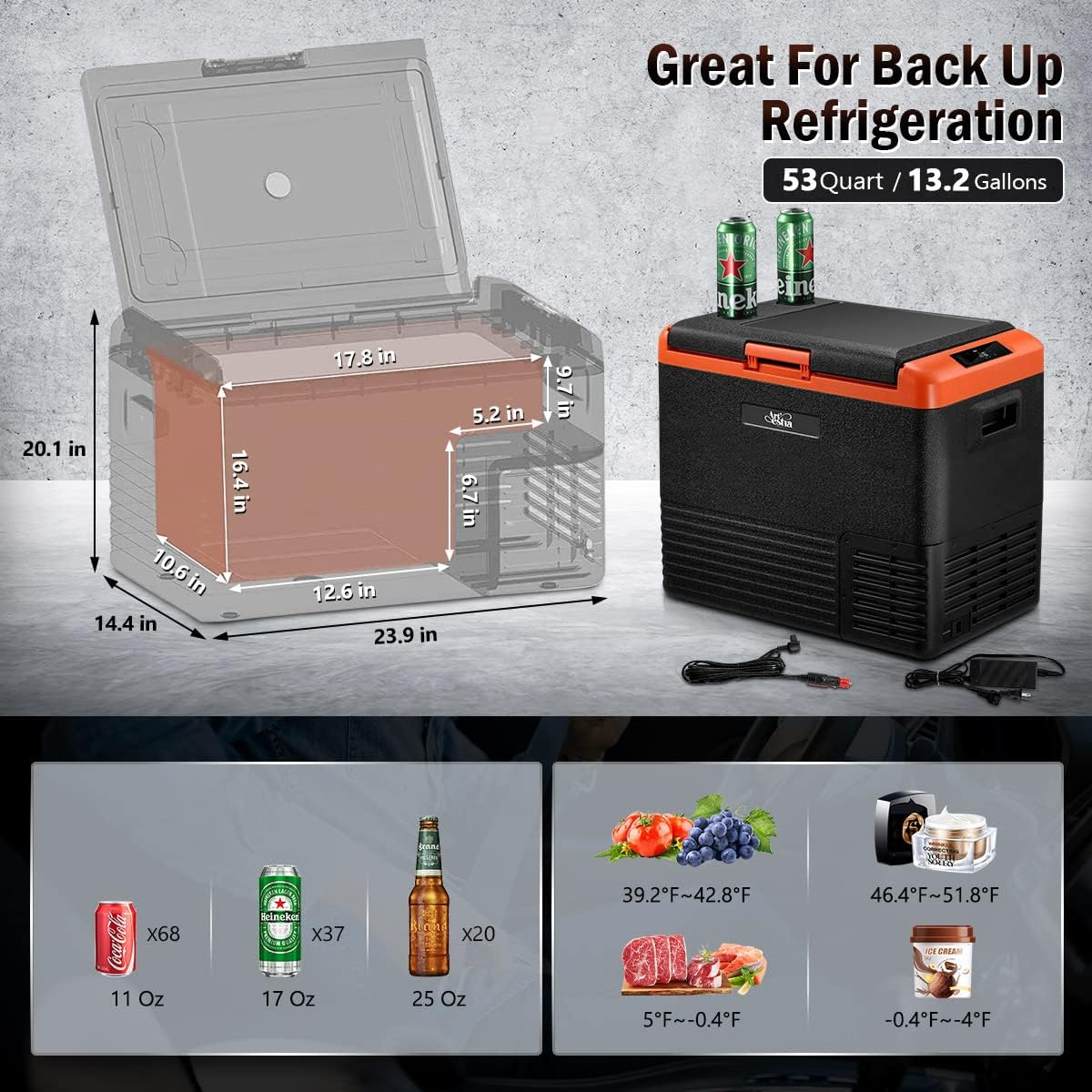 Artestia 12 Volt Car Refrigerator, APP Control Portable Refrigerator, 53 Quart (50L) Electric Cooler Home Use Portable Freezer (-4℉~68℉) 12/24V DC , 100-240 AC Car Fridge for Road Trip, Camping, Vehicles, RV, Semi Truck : Automotive