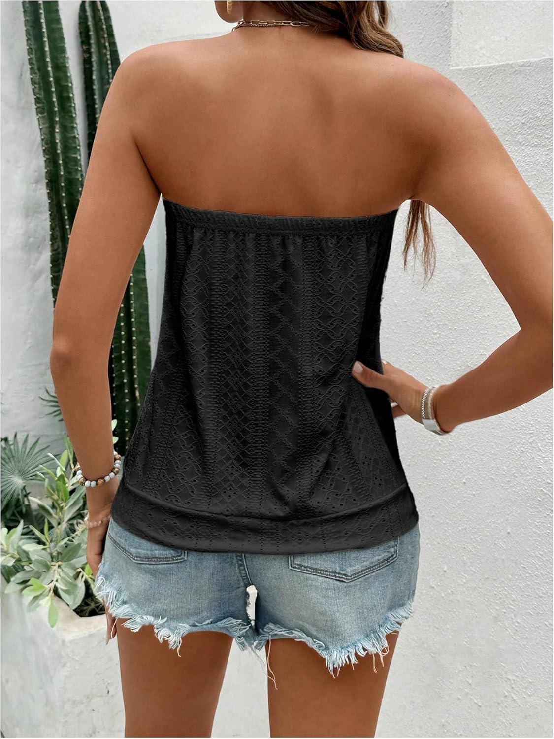 SOLY HUX Women's Strapless Bandeau Tank Top Casual Summer Sleeveless Eyelet Tube Tops - Image 2