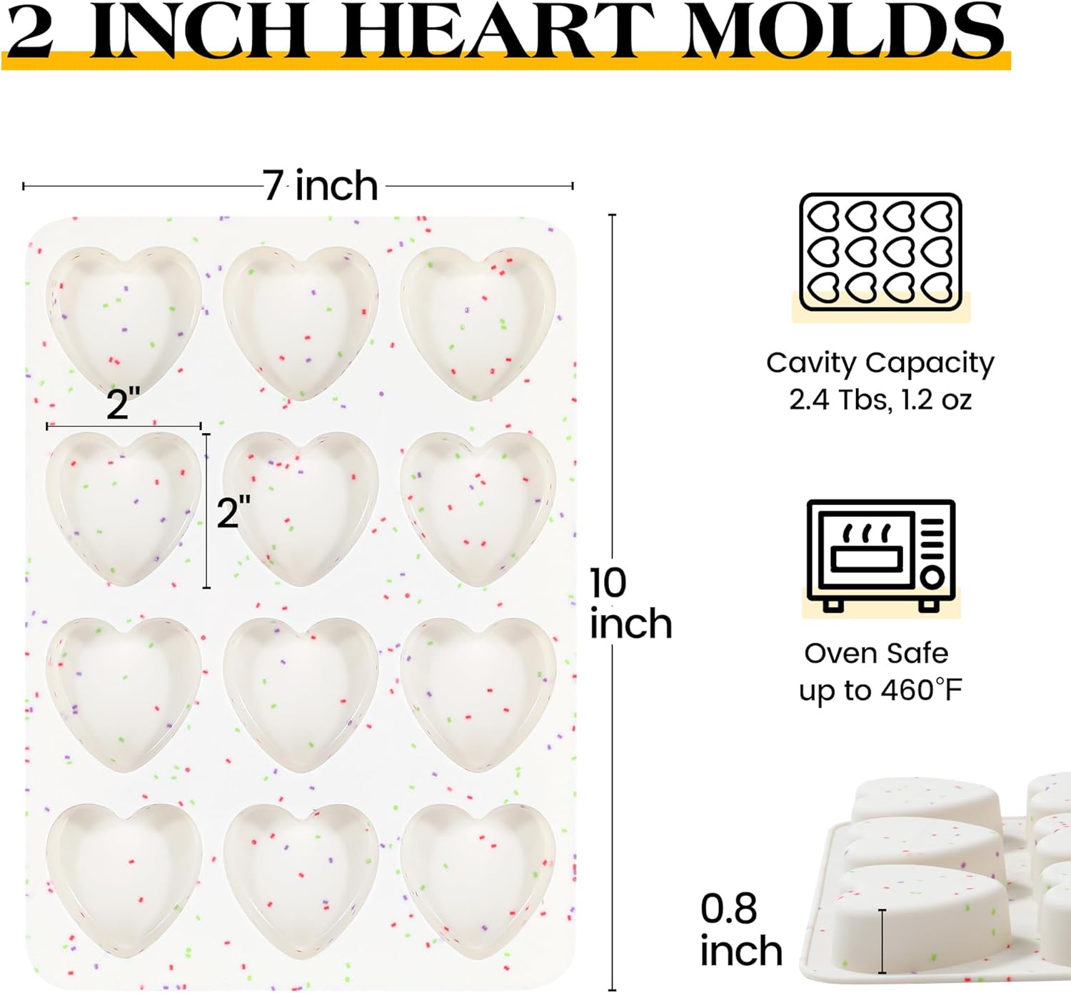 2 Inch Small Heart Shaped Silicone Molds for Chocolate, Candy, Cake, Soap (Set of 2, Cream) - Image 4