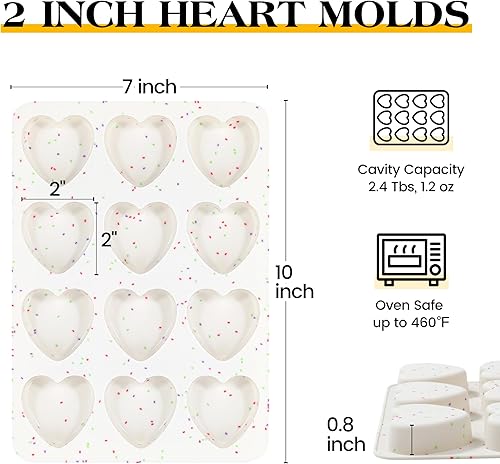 Miniatura 4 de Moldes de silicona pequeños en forma de corazón de 2 pulgadas para chocolate, caramelo, pastel, jabón (Juego de 2, crema)